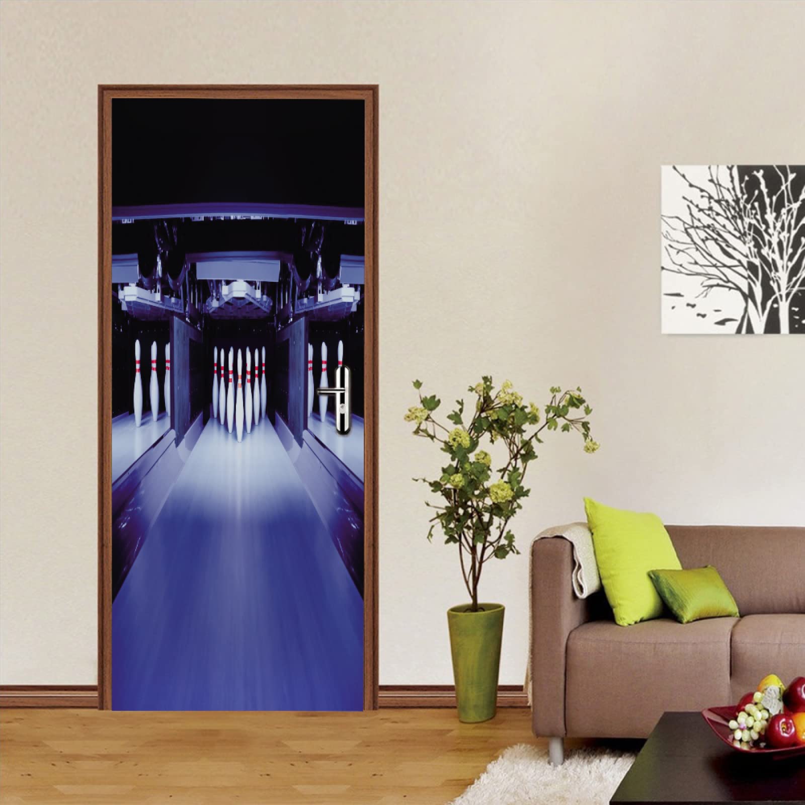 Sticker de porte bowling pour un salon moderne et une deco trompe l'oeil unique