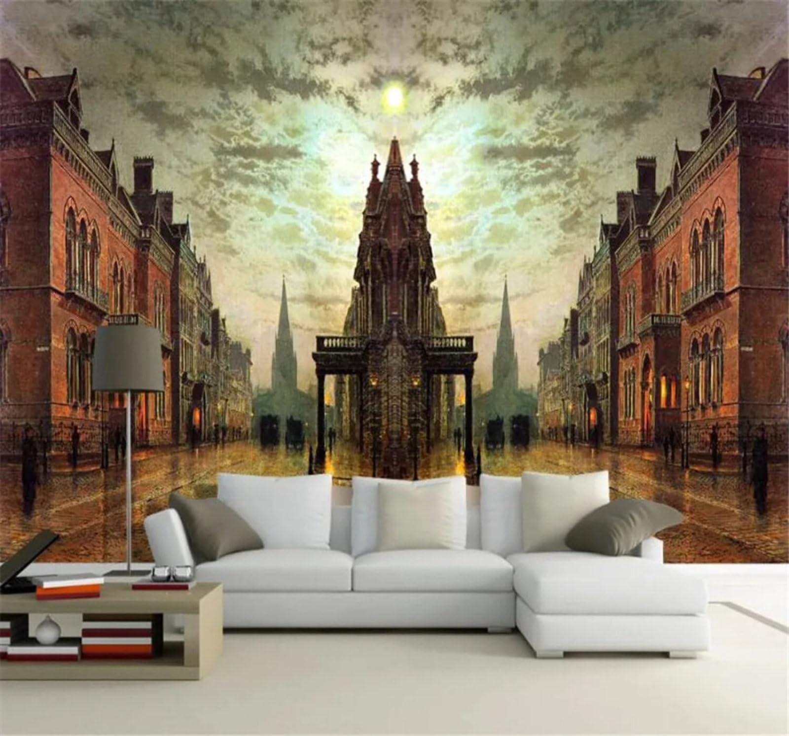 Xlming 400Cm×280Cm(B×H) Retro Nostalgic Three Dimensional Architecture Sky 3D Wallpaper Silky Texture Home Study Office Grey Dining Room Sofa Bedroom Living Room Tv Backdrop-400Cm×280Cm
