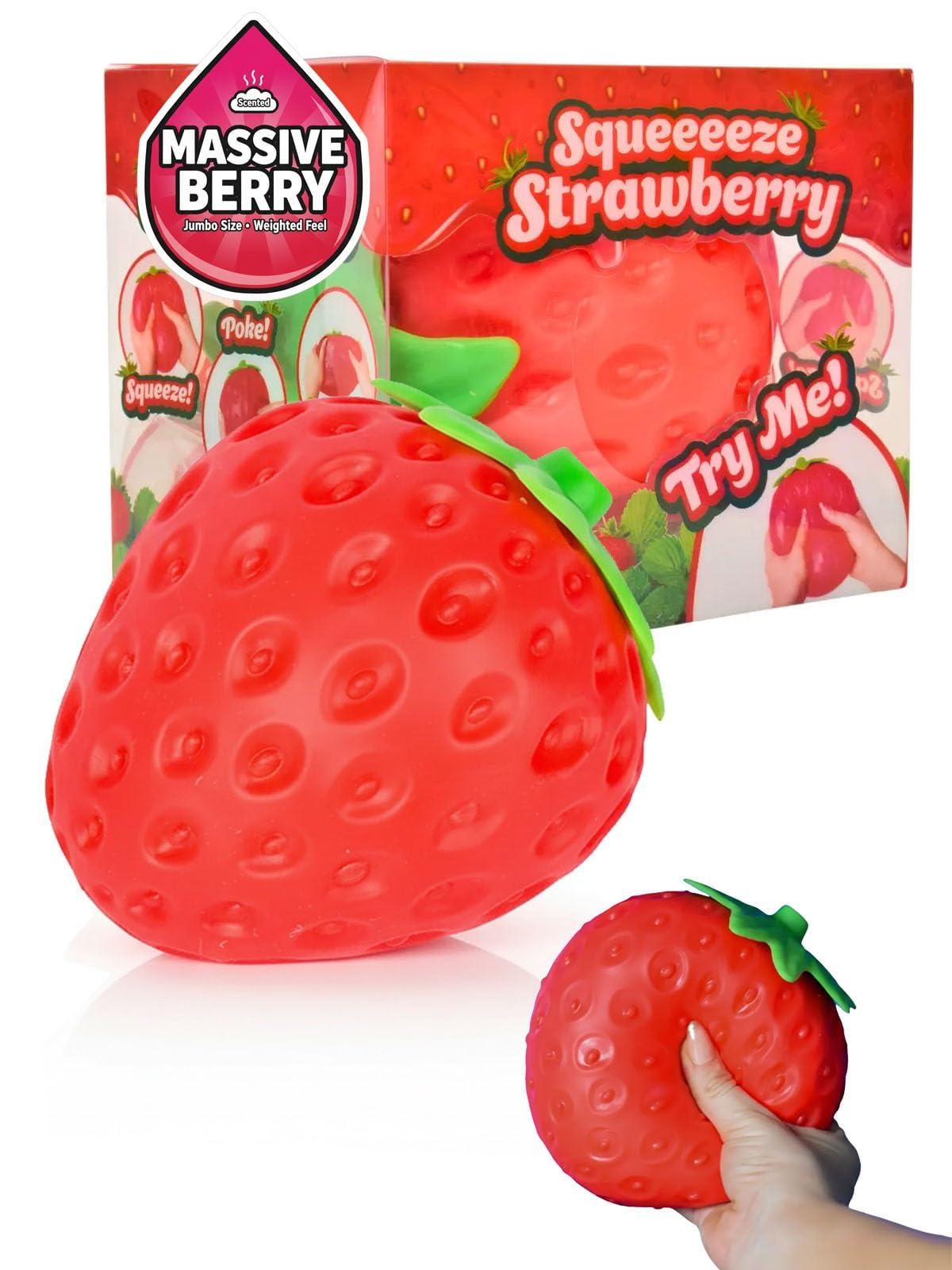 Squishy Squeeze Strawberry Giant Jumbo Big 5 Inch Slow Rising Stress Ball, Realistic Fruit Squeeze Toy for Relief, Adults Kids Sensory Fidget Strawberry Squishy Gifts Party Favor(5 Inch Red)
