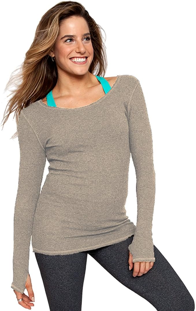 Women's Long Sleeve Stretchy Loose Crew Neck Casual Thumbhole Active