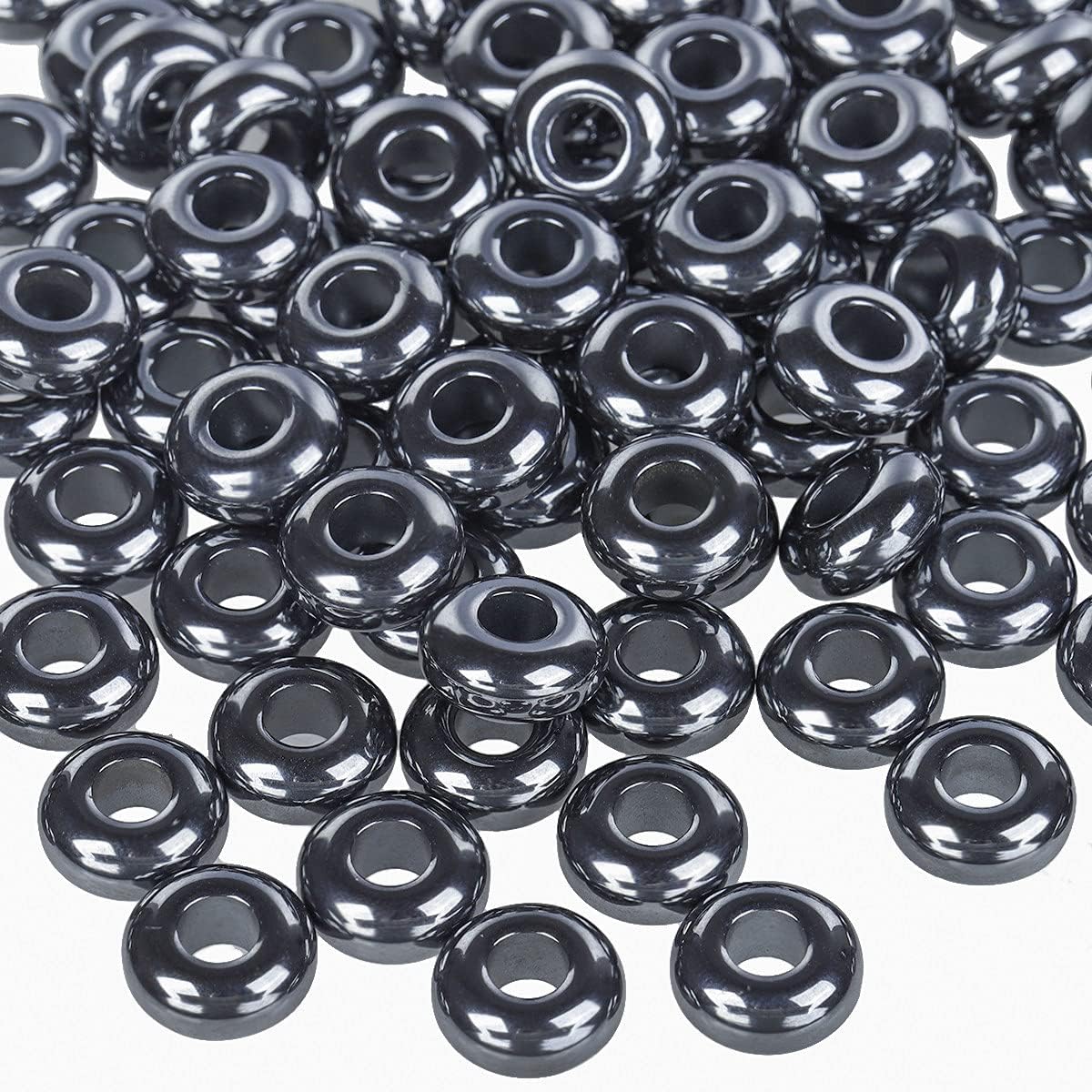 mookaitedecor 25 Pcs Hematite Large Hole Beads Stone Rondelle Gemstone Loose Beads for Jewelry Making, Bracelet, Macrame Projects, DIY Crafts, 8x14 mm - Image 4