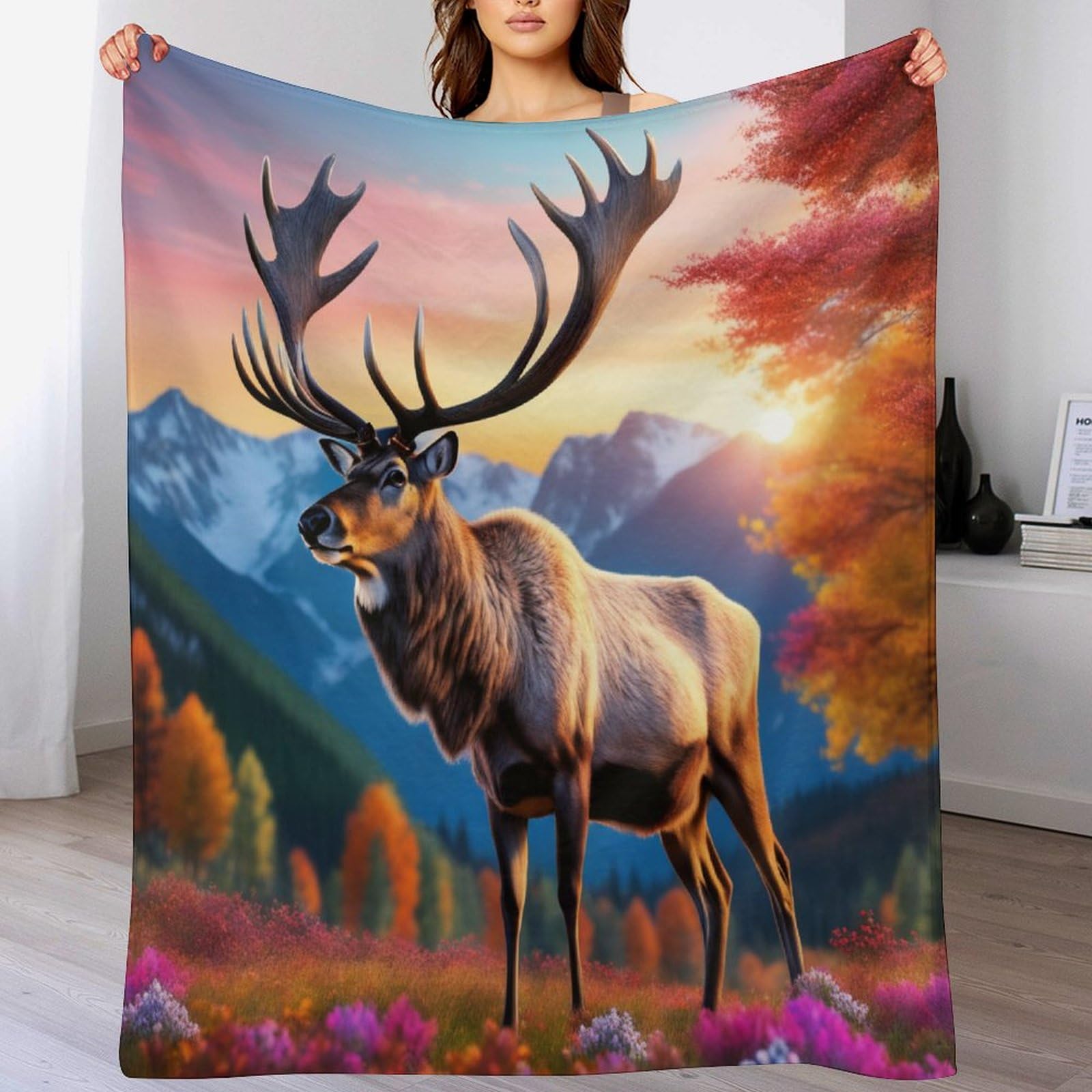 Couverture Polaire Élan Plaid Douce en Flanelle Chaude pour Canapé et Lit 130x150cm