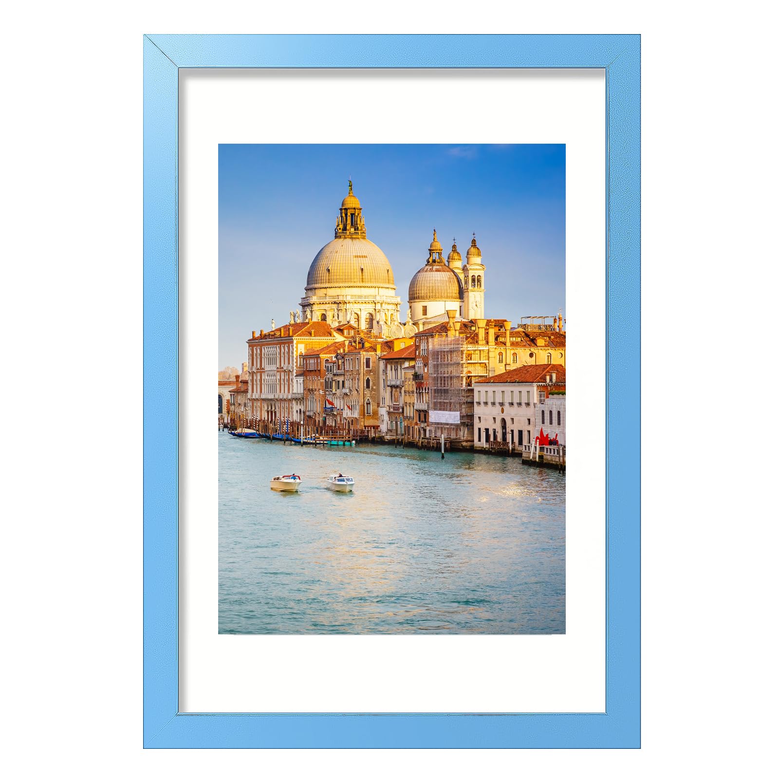 wyooxoo 12x18 Picture Frame Made of Solid Wood Blue Photo Frames Display Pictures 11x14 with Mat or 12x18 Without Mat Colorful Frame For Horizontal Vertical Wall Mounting