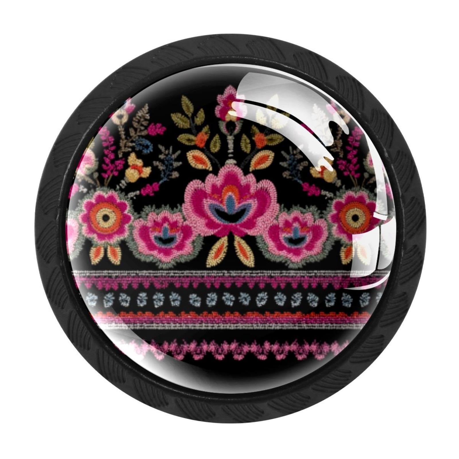 CHENZZZZ 4 Pieces Motifs African Boho Paisley Floral (2) Drawer Knobs, 35mm Black Cabinet Knobs, Drawer Pulls and Knobs, Dresser Drawer Knobs, Cabinet Hardware Kitchen Cabinet Knobs