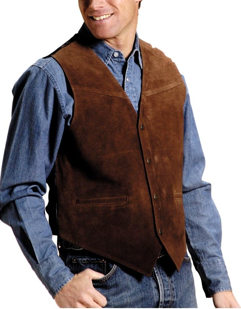 Mens Brown Suede Leather Vest With Buckle Tie Big Man Fit