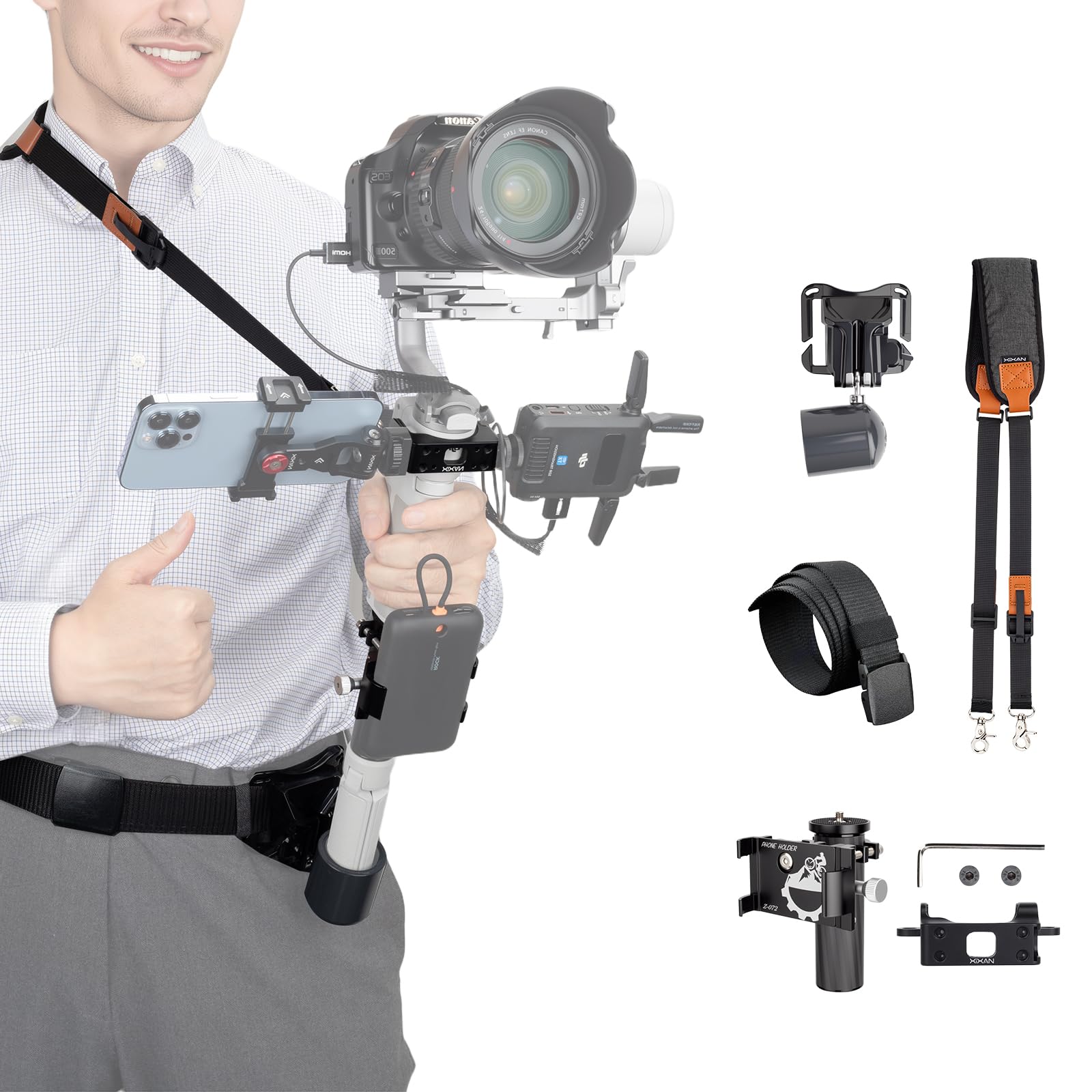 XIXAN Handheld Gimbal Stabilizer Accessories Load Relief Kit with Adjustable Shoulder Strap, Belt, Gimbal Cradle Support, Extension Rod. Hold Gimbal Easier and Longer. Fits DJI RS 4 mini/RS 3 mini