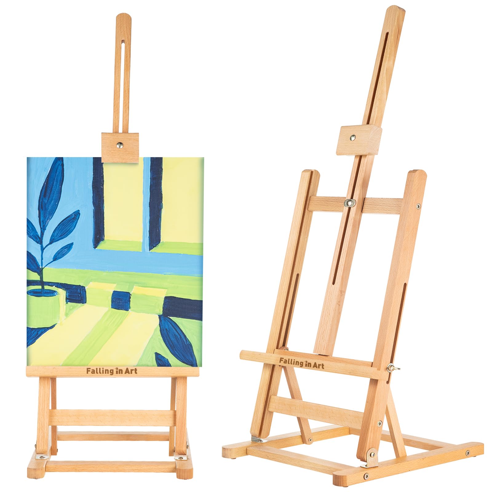 Falling in Art Basic Tischstaffelei mit H-Rahmen, verstellbare Schreibtisch-Staffelei aus Buchenholz, tragbare Staffelei für Anfänger und Künstler, hält Leinwand bis zu 61 cm hoch