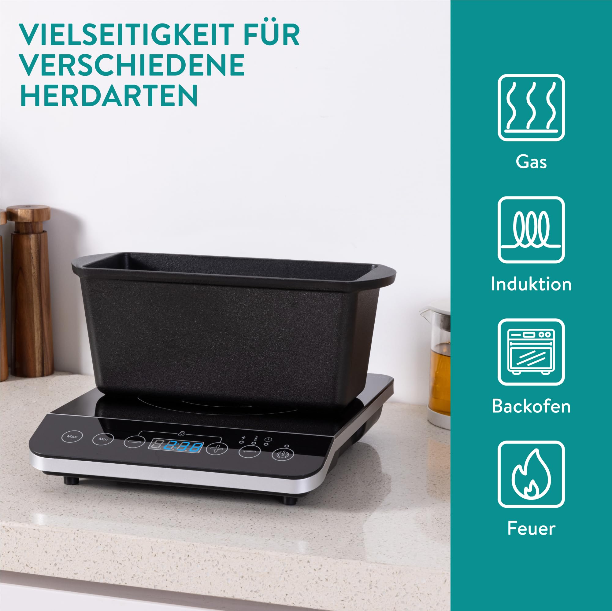 Navaris Gusseisen Brotbackform 34 x 13cm - Brotbacktopf - Emailliert, Brottopf - Gusseisen Topf Brot backen, Brot Backen Zubehör, Toastbrot Backform, Brotform, Für Braten, Backen