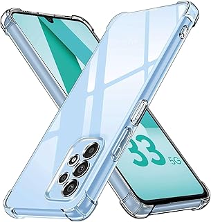جراب حماية شفاف لموبايل سامسونج جالاكسي A33 شبكة الجيل الخامس 5G ناعم من البولي يوريثين الحراري والسيليكون ممتص للصدمات بزاوية معززة وحماية كاملة للكاميرا