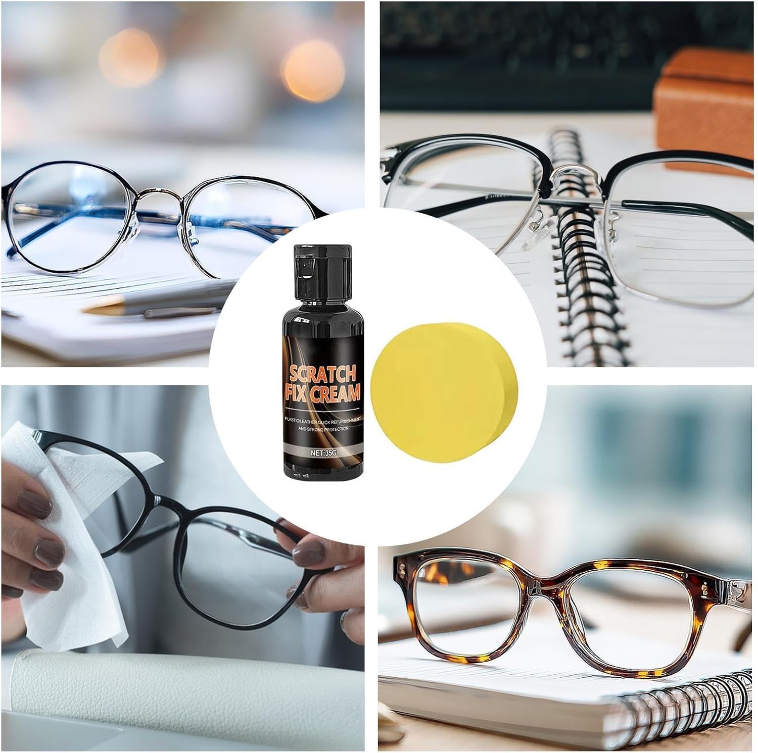 Eyeglass Scratch Remover Paste - Defogging Eyewear Cream, Small Pocket Tub with Microfiber Buffing Cloth, Premium Cerium Oxide Compound, Clear Restoring, Maintenance Kit for Glasses