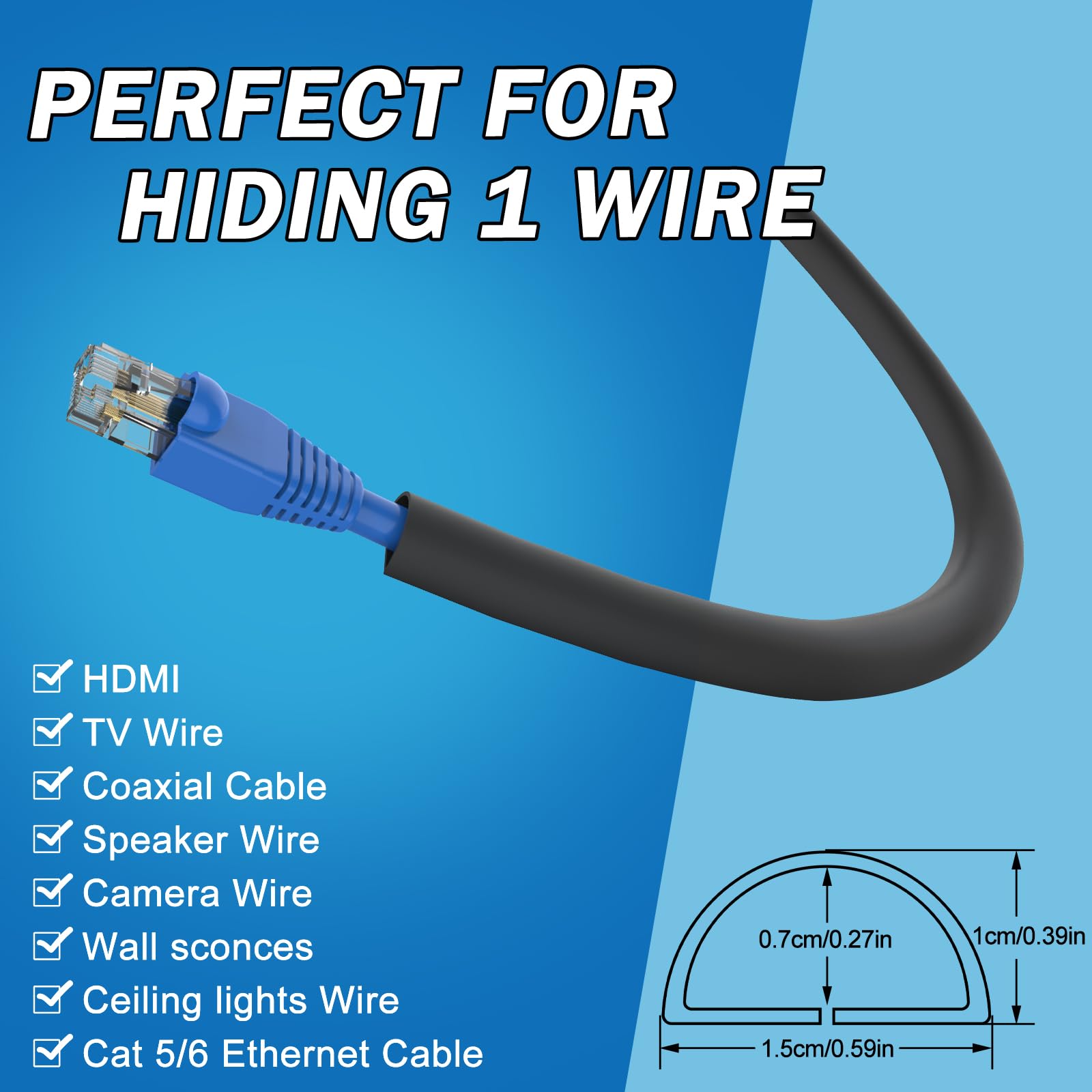 UOMTFAI Wall Cord Hider 78 Zoll - Selbstklebende Drahtabdeckung Raceway für Wände, Flexibler PVC-Kabel-Concealer für Zuhause und Büro, W0.59 H0.99.1 cm - Schwarz