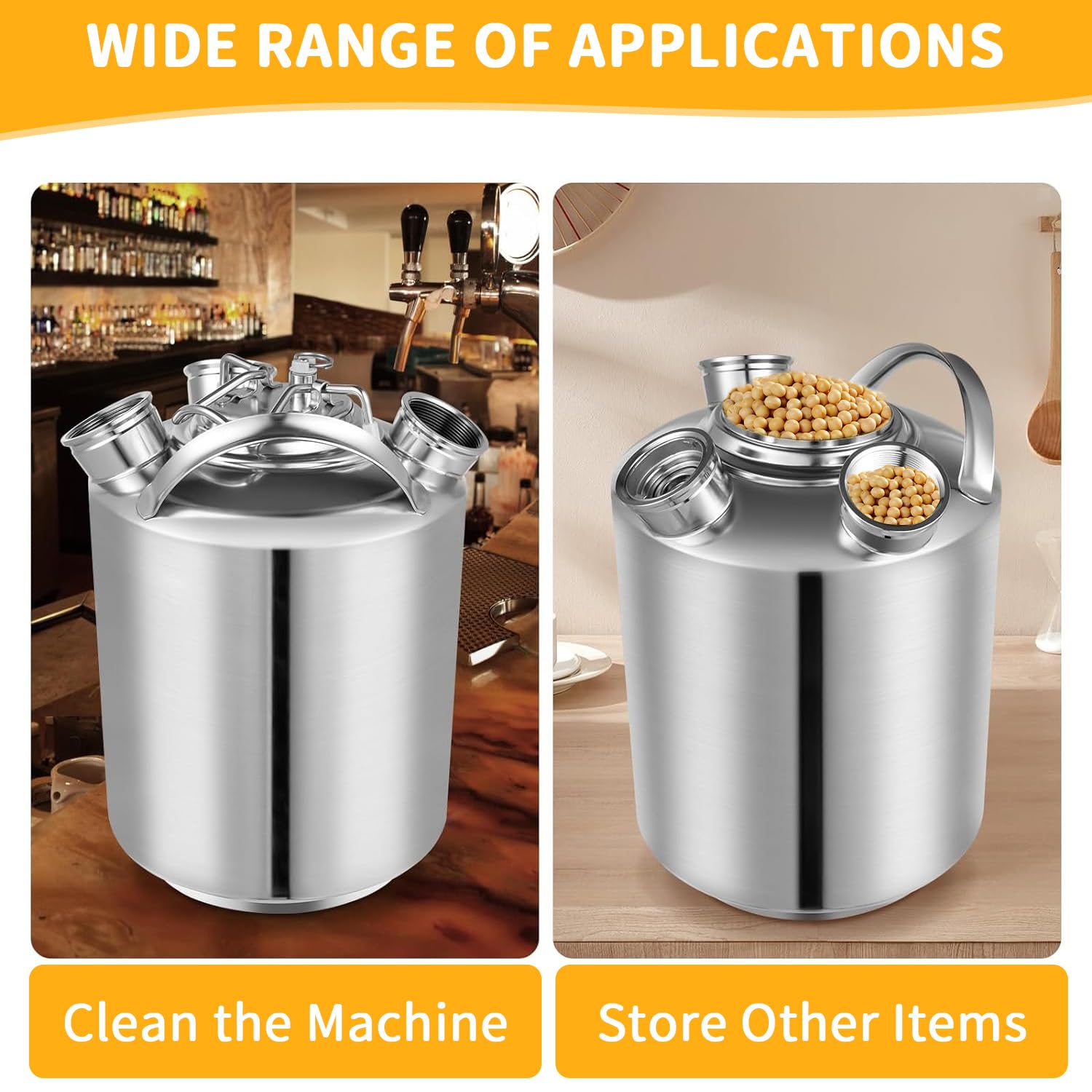 Botte per la Pulizia della Birra in Acciaio Inox 10L, 3 Teste Contenitore per la Pulizia della Birra per Lance di Tipo A e S, Dispositivo di Pulizia della Birra per Impianto di Spillatura della Birra