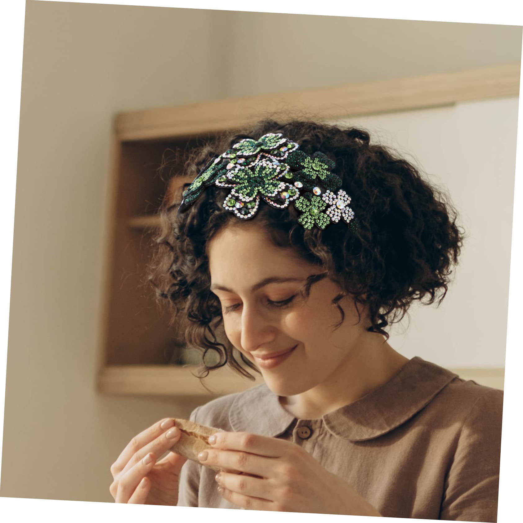 Diadema Ancha Flores y Gemas de Imitación para Mujeres