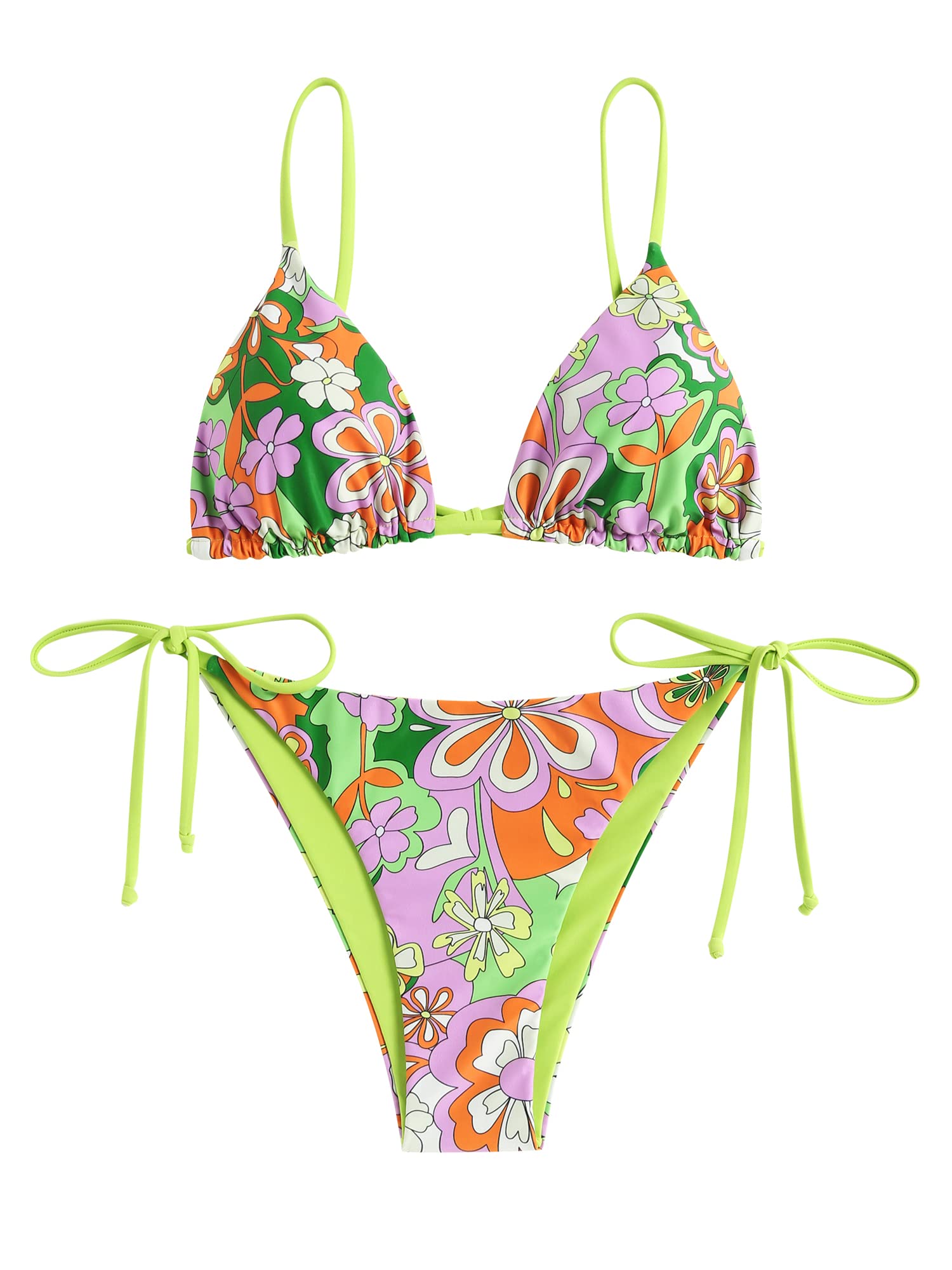 ZAFULWomen's Straps Textured Ribbed Front Closure High Cut Bikini Set Swimsuit