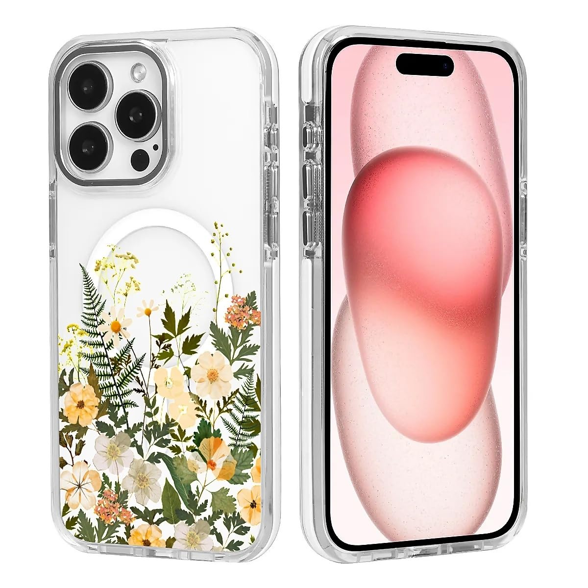 DAIZAG Magnetic Case for iPhone 16 Plus,Dried Flower Nice Design On Clear Base Compatible with MagSafe,Drop Protection Shockproof Case for iPhone 16