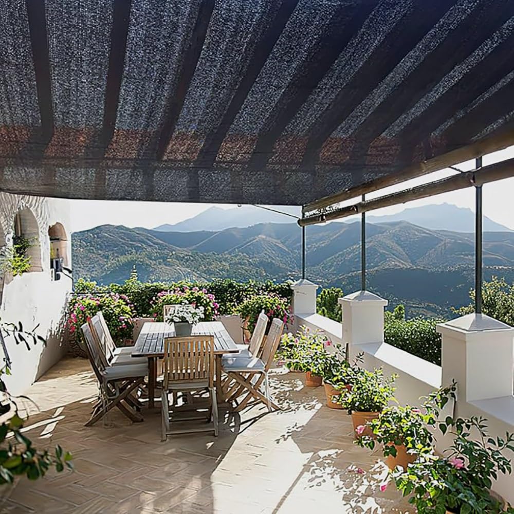 Red De Sombra con Ojales 97% UV Malla Sombreo Exterior, Toldo para Pergola, Transpirable Negro Tela De Sombra para Invernadero Jardín Patio Balcón Granero Paño(6.0 x 10.0 M)