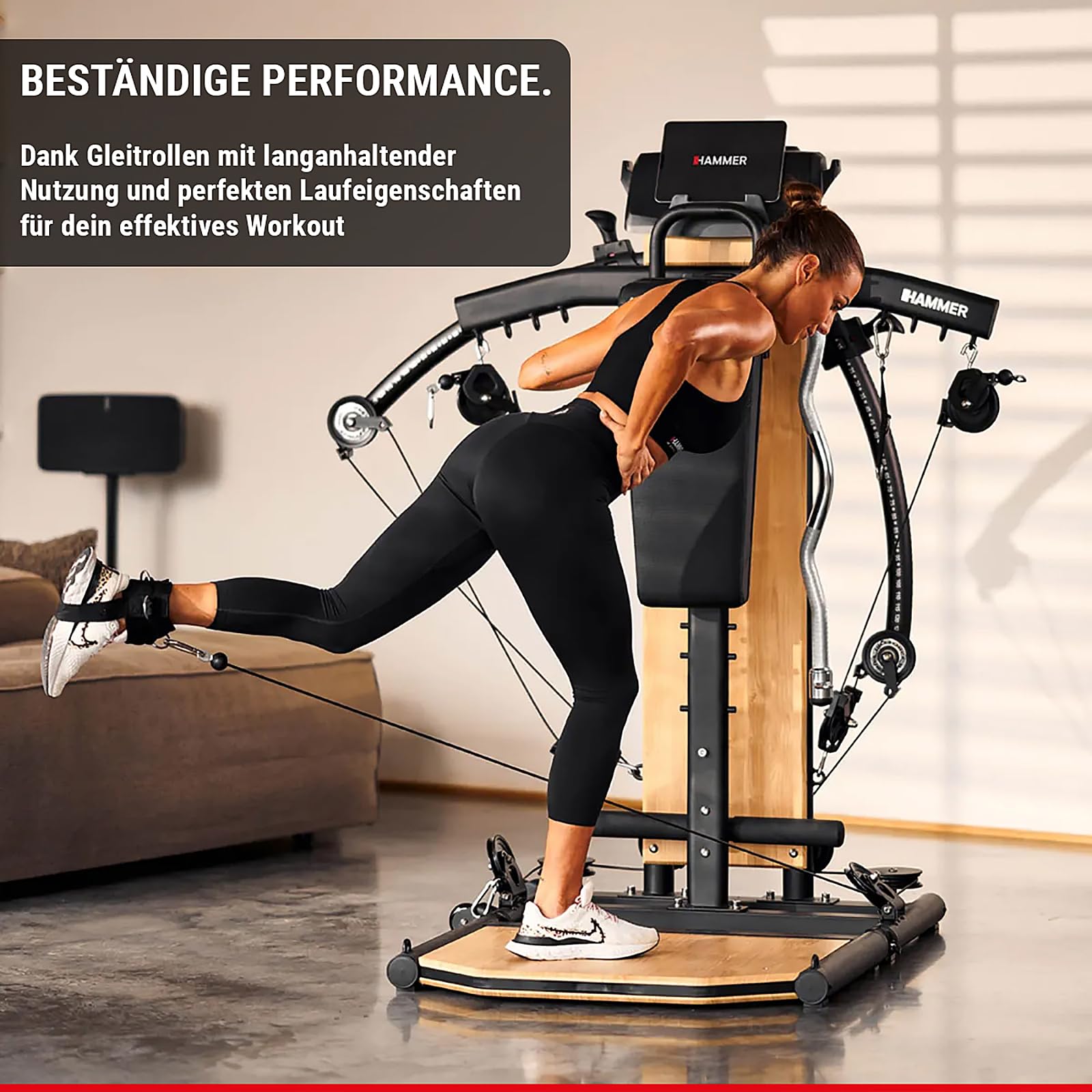 HAMMER Kraftstation BioForce MX NorsK - Fitnessstation für Zuhause, Bauchtrainer, Latzug, TNT-Widerstandstechnologie, Fitness Tower mit 125 kg Zuggewicht, über 80 Übungen, Platzsparend