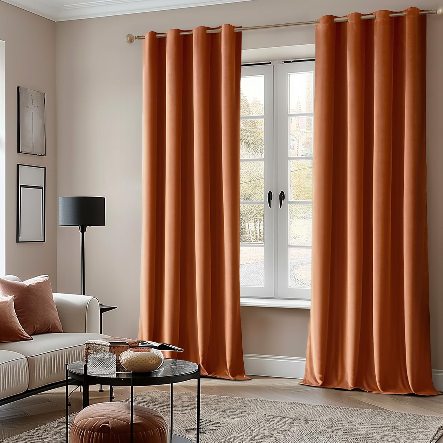 MIULEE Burnt Orange Velvet Curtains for Autumn Bedroom Decor 2 Panel Set 90 Inch Drop - Image 2