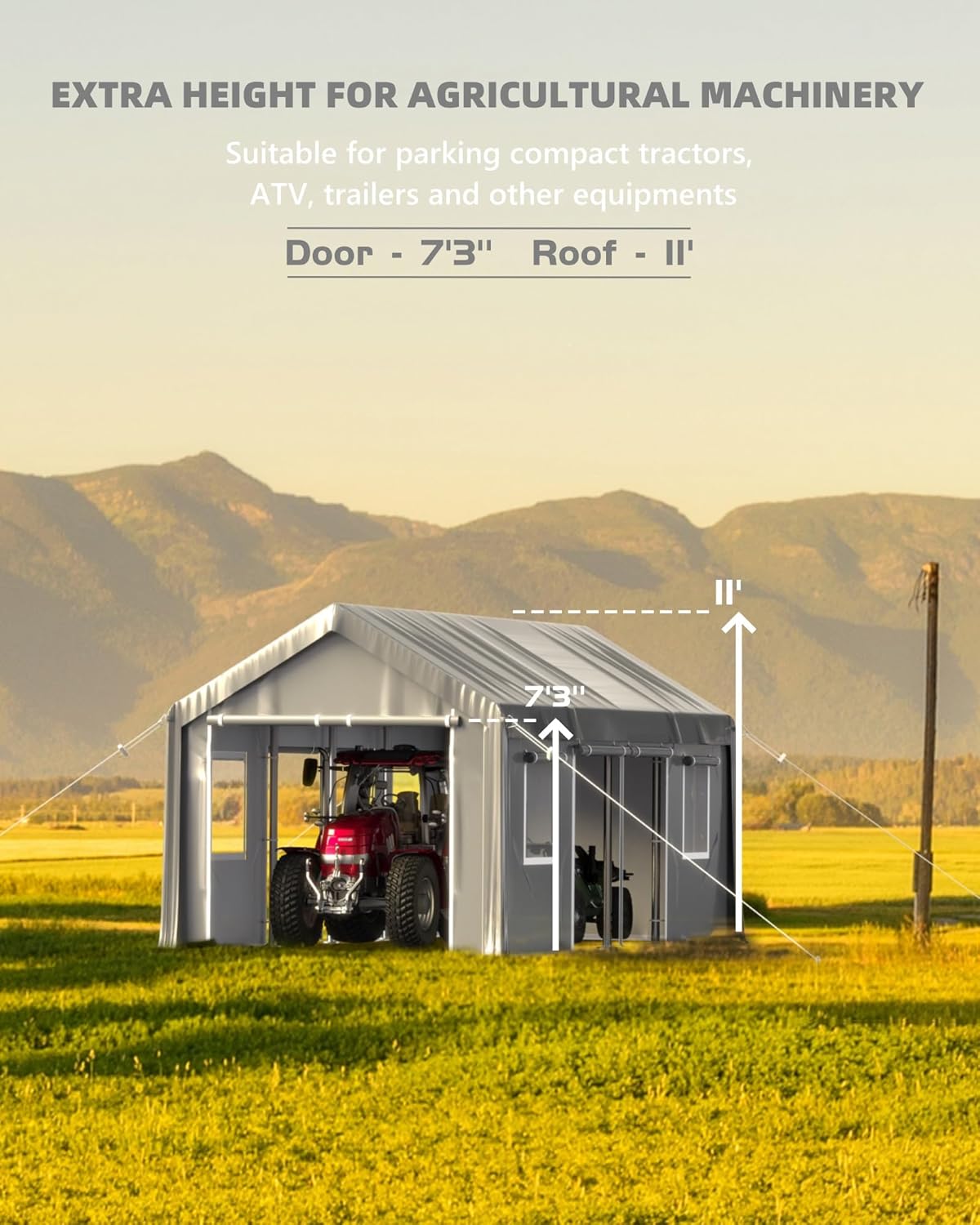 13x25 Oversized Carport, Portable Garage with 180g PE Tarp, 6 Roll-Up Doors, and 4 Windows, for Full-Size Pickups, Bass Boats, Tractors, and SUVs, Gray 13x25 Oversized Carport, Portable Garage with 180g PE Tarp, 6 Roll-Up Doors, and 4 Windows, for Full-Size Pickups, Bass Boats, Tractors, and SUVs, Gray