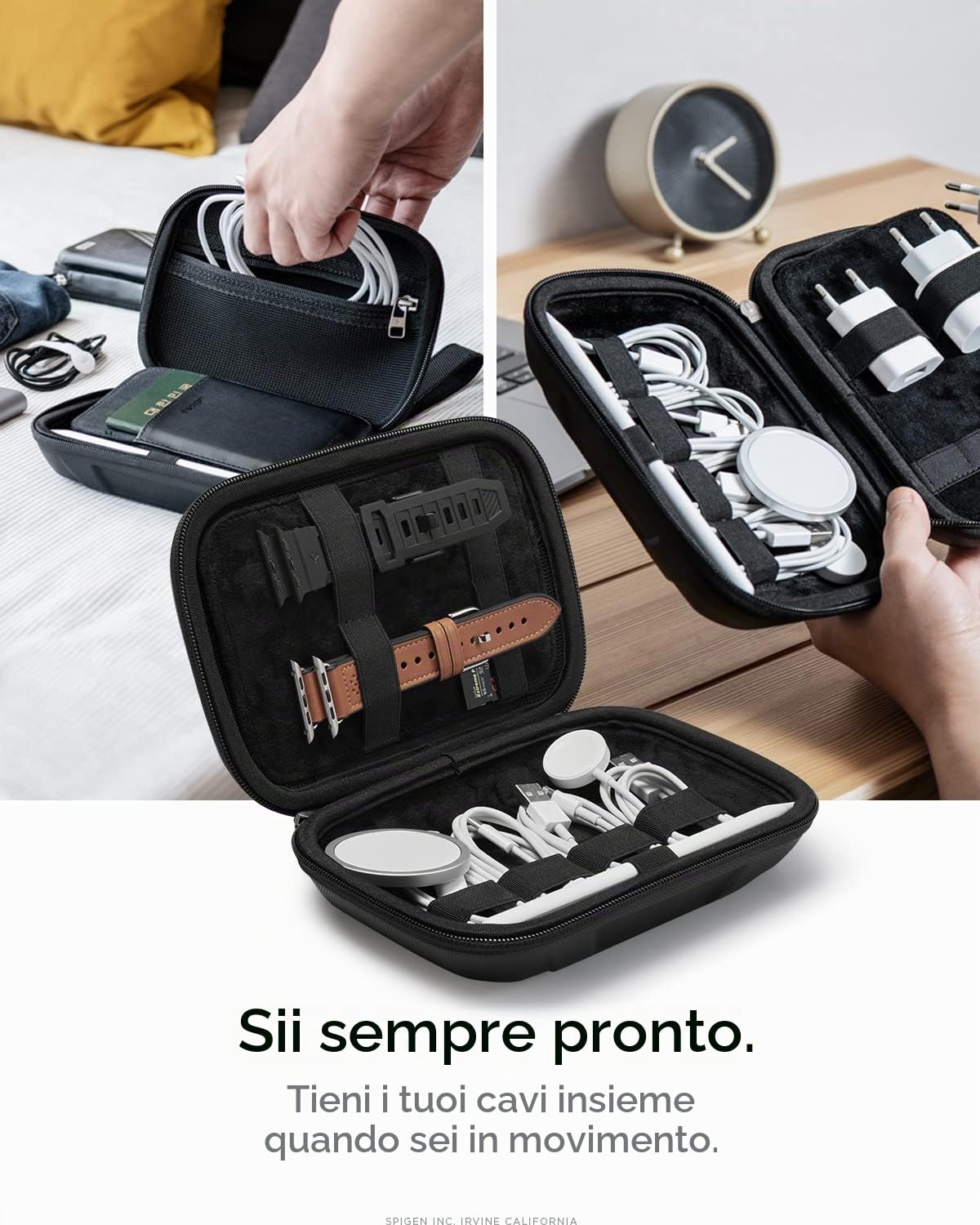 Spigen Rugged Armor Pro Borse organizer per cavi con Braccialetto, Custodia da Viaggio Per USB Cable, Watch Strap,Elettronica accessori ecc.- Nero
