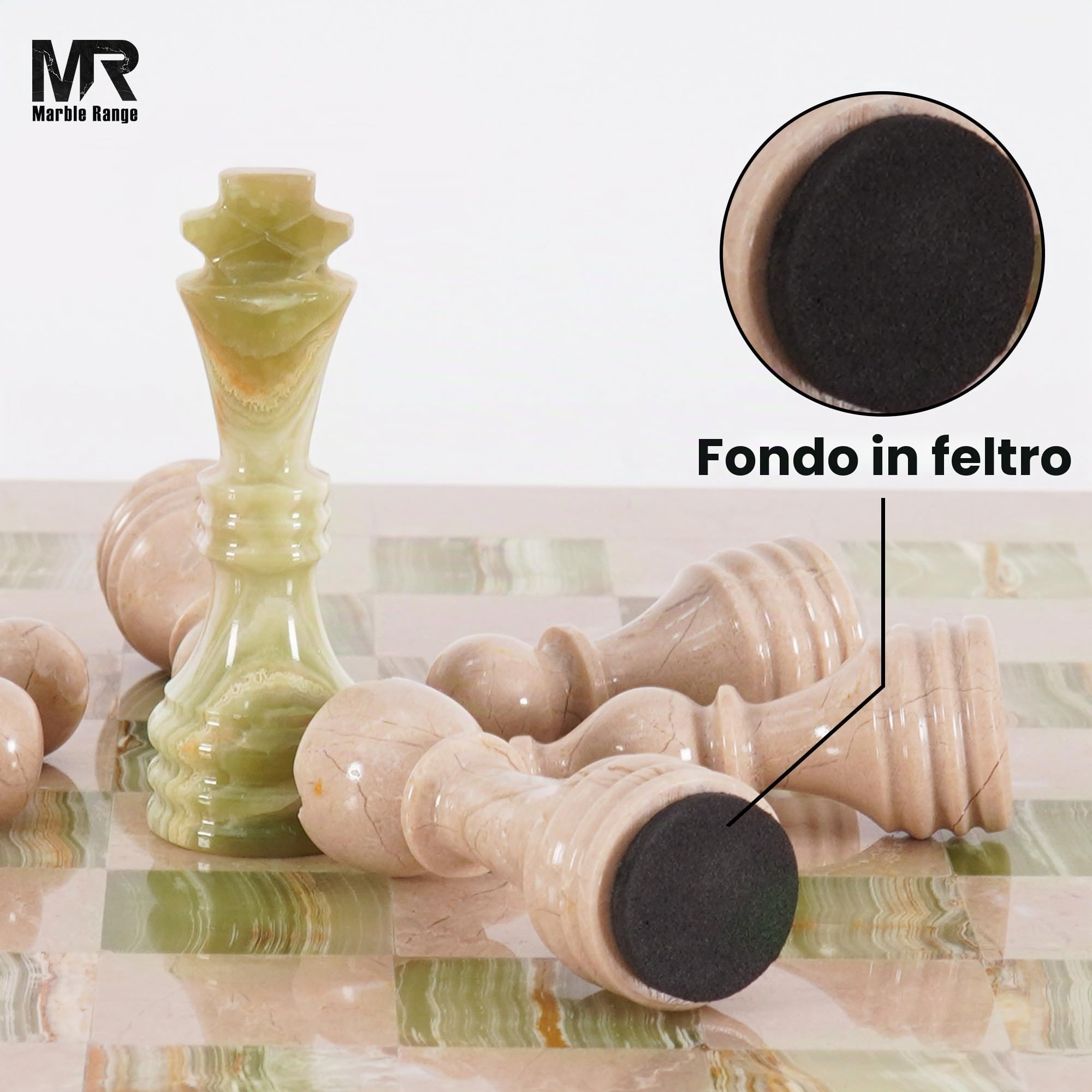 MARBLE RANGE Pezzi di scacchi in marmo Verona e verde, realizzati a mano, re da 8,9 cm, set da 32 pezzi, ideali per scacchiere e scacchi da viaggio