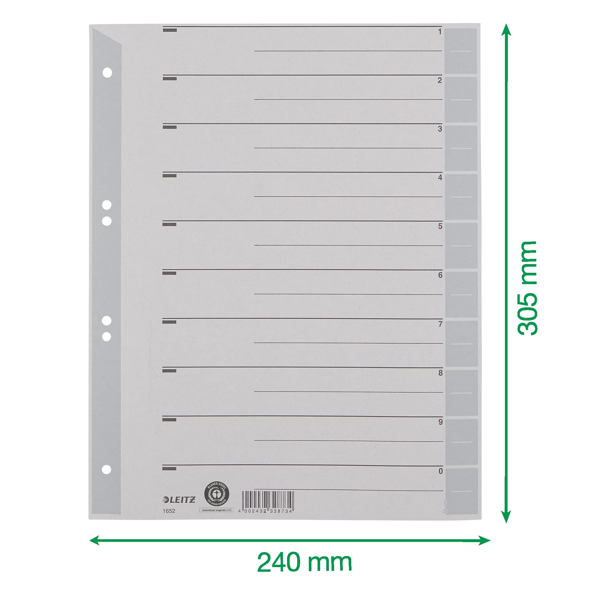 Leitz Cardboard tabs, grey
