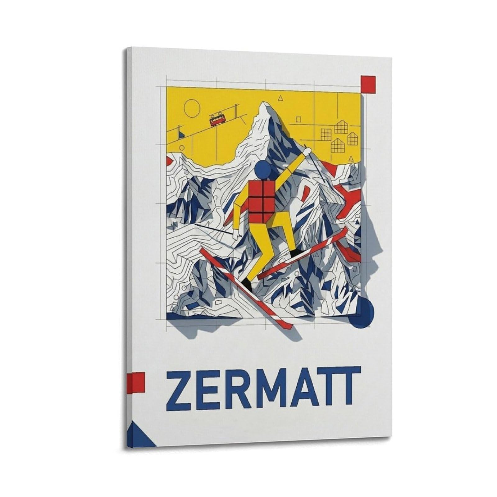 XKUGA Zermatt Swiss Alps Skiing Matterhorn Poster Modern Decorative Canvas Prints - Ideal Wall Art for Family, Man Cave, Game Room, Boys & Girls Bedroom 20x30inch(50x75cm)