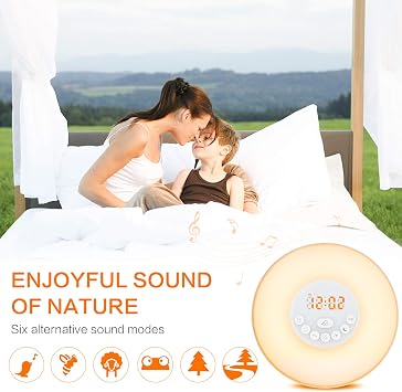 Sunrise Alarm Clock Wake Up Light - Upgraded Version with Sunrise/Sunset Simulation, Dual Alarms, Snooze Function, 6 Colors Atmosphere Lamp, 6 Natural Sounds and FM Radio