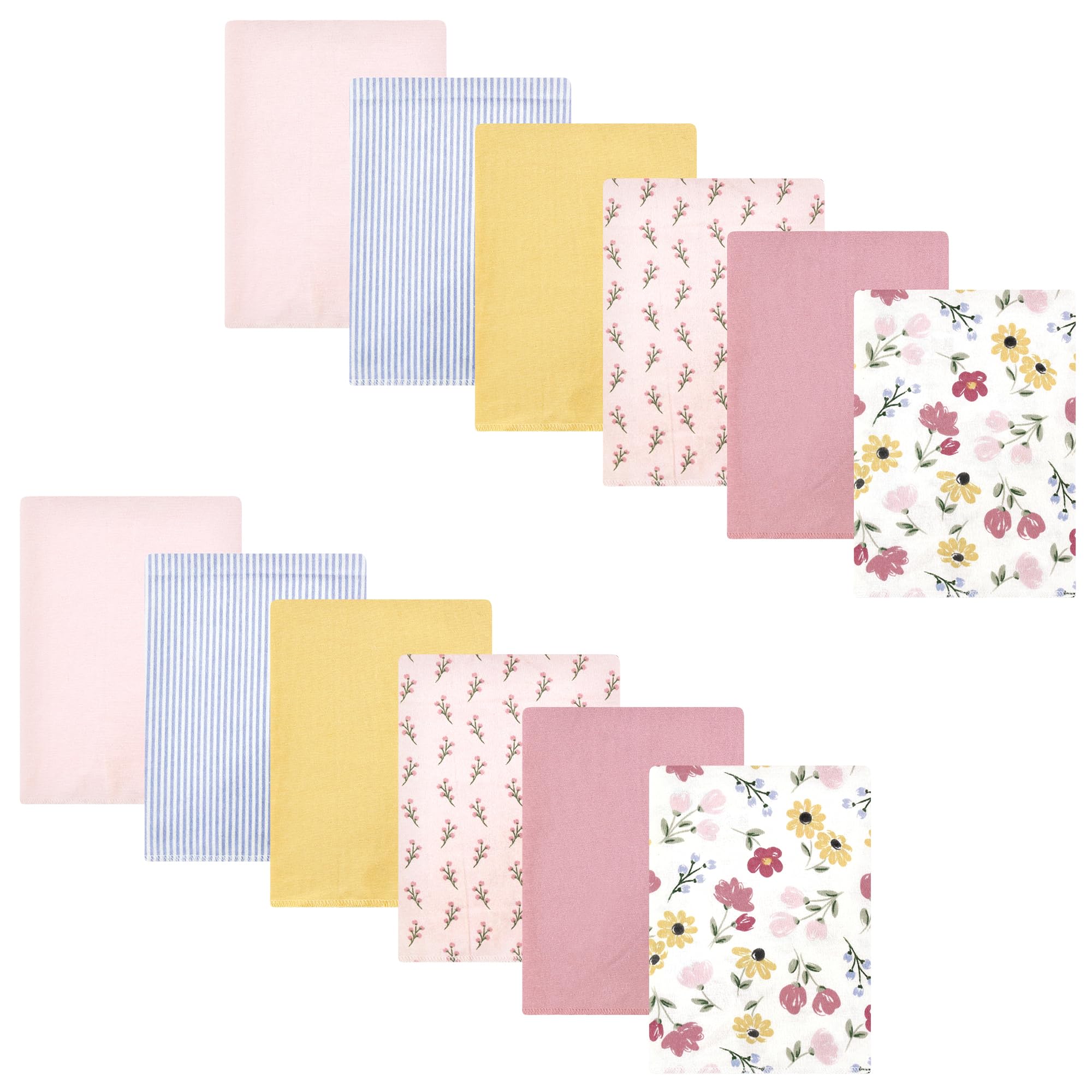 Hudson Baby Unisex Baby Cotton Poly Flannel Burp Cloths Bundle, Soft Painted Floral, One Size