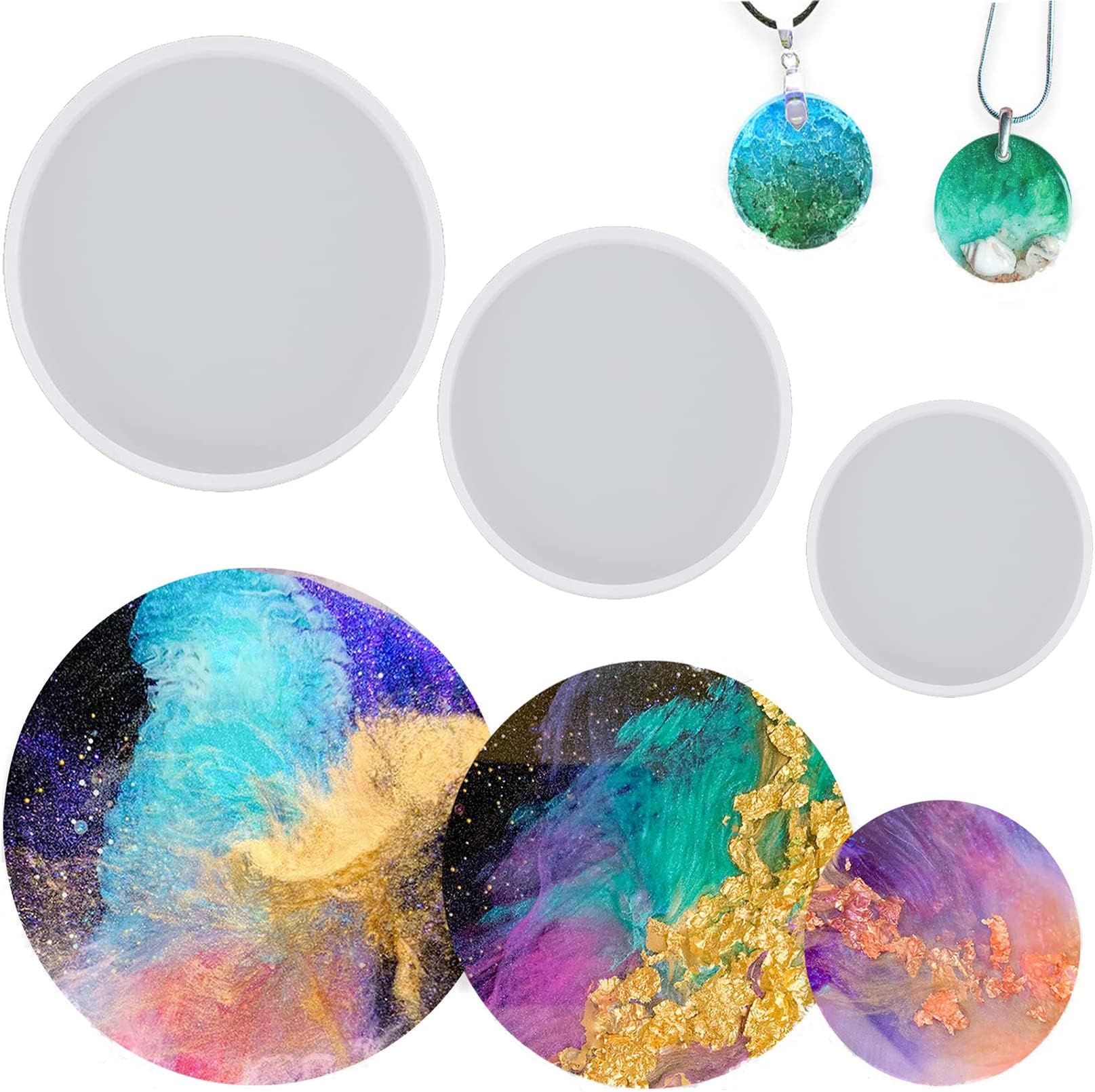 KASTWAVE 3Pcs Round Tray Coaster Epoxy Resin Mold Cup Mat Mug Pad Crafts, Silicone Mould Resin Tray Mold DIY Coaster Silicone Mold Resin Casting Molds Crystal Epoxy Mold