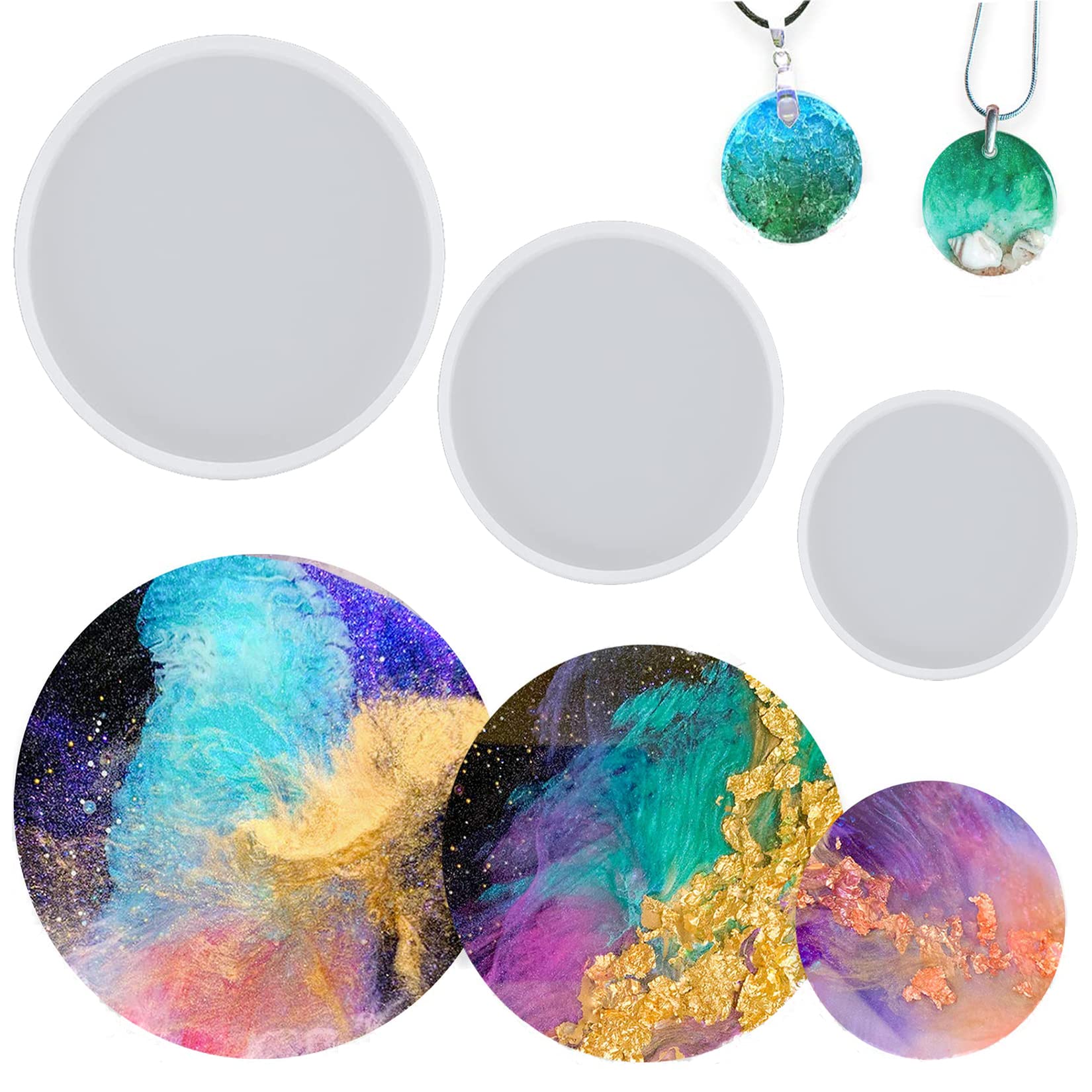 KASTWAVE 3Pcs Round Tray Coaster Epoxy Resin Mold Cup Mat Mug Pad Crafts, Silicone Mould Resin Tray Mold DIY Coaster Silicone Mold Resin Casting Molds Crystal Epoxy Mold