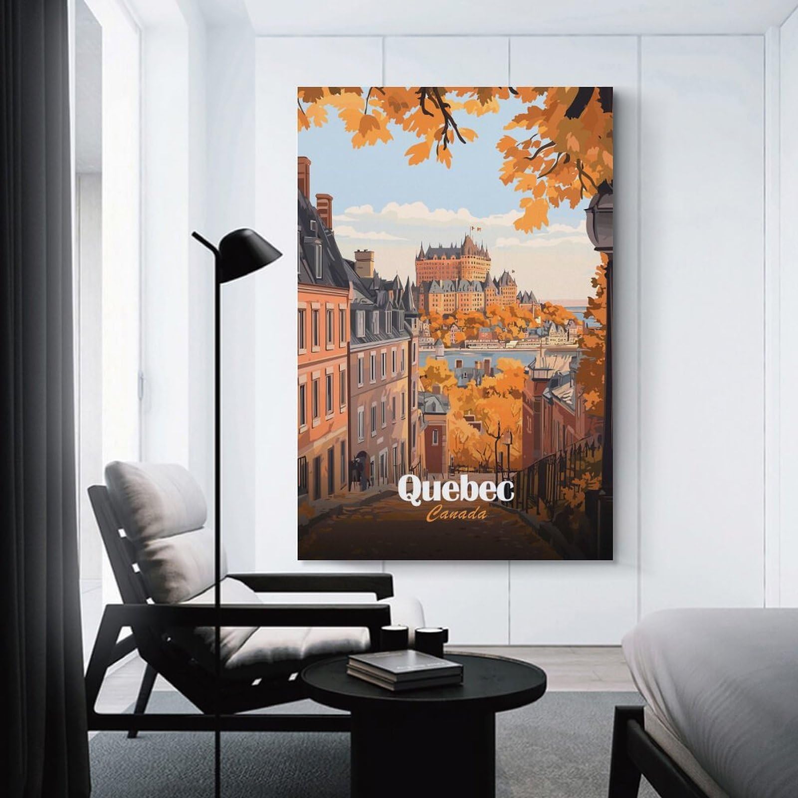 Junmoney Quebec City Autumn Travel Hanging Wall Art, 16x24inch(40x60cm), for Living Room, Bedroom, Office Or Hallway, Decorative Artwork with Broad Appeal
