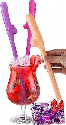Miniatura 1 de 15 pajitas de pene traviesas para despedida de soltera con 1 enorme confeti de paja para novia, suministros de despedida de soltera y recuerdos para