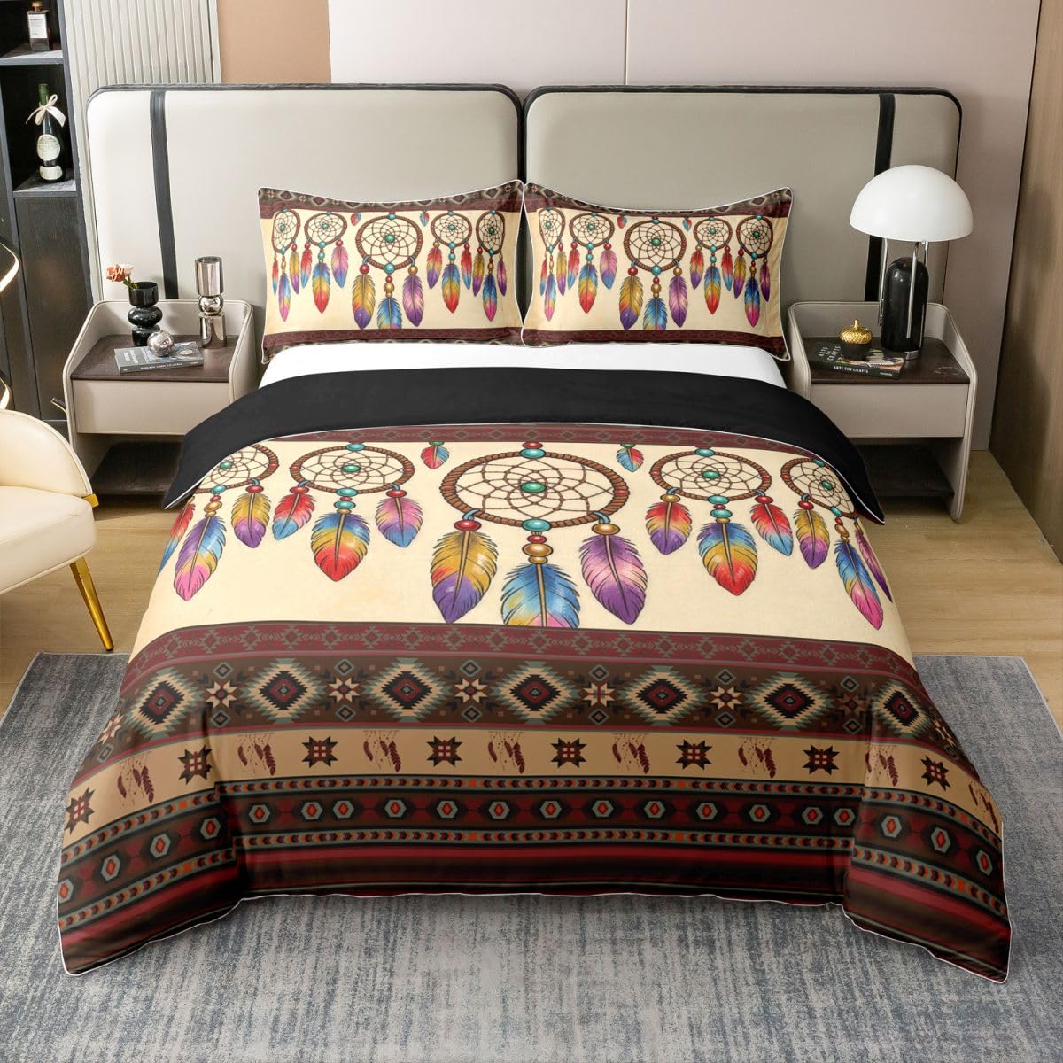 Homewish Western Azteke Bettwäsche 135x200 Baumwolle Exotischer Traumfänger Bettwäsche Set Ureinwohner Südwestlicher Dekor Bettbezug Boho Traumfänger Bettset Schlafzimmer Dekor