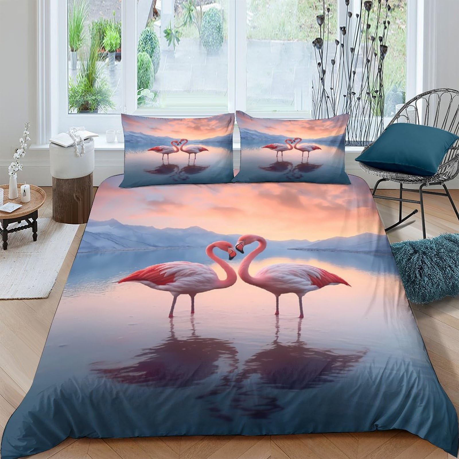 Ctjqhvkz Style-6 3D Printed Flamingo Sunset Fitted Sheet Microfiber Soft Breathable Lake Reflection Mattress Cover For Bedroom Guest Room Decor Single（135X200cm）