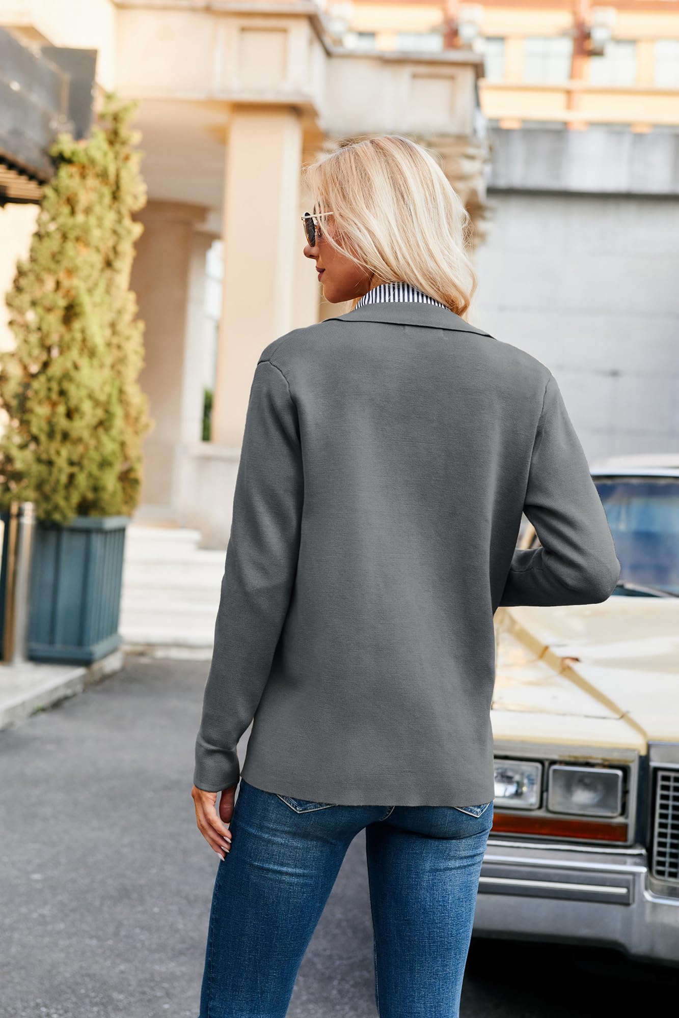 GRACE KARIN Maglione da Donna con Risvolto Cardigan Manica Lunga Button Down Maglione Classico con Tasche