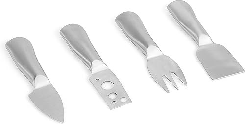 Internet's Best Juego de 4 piezas de queso de acero inoxidable - Cortador de cuchillo y tenedor para quesos duros y suaves - Herramientas de