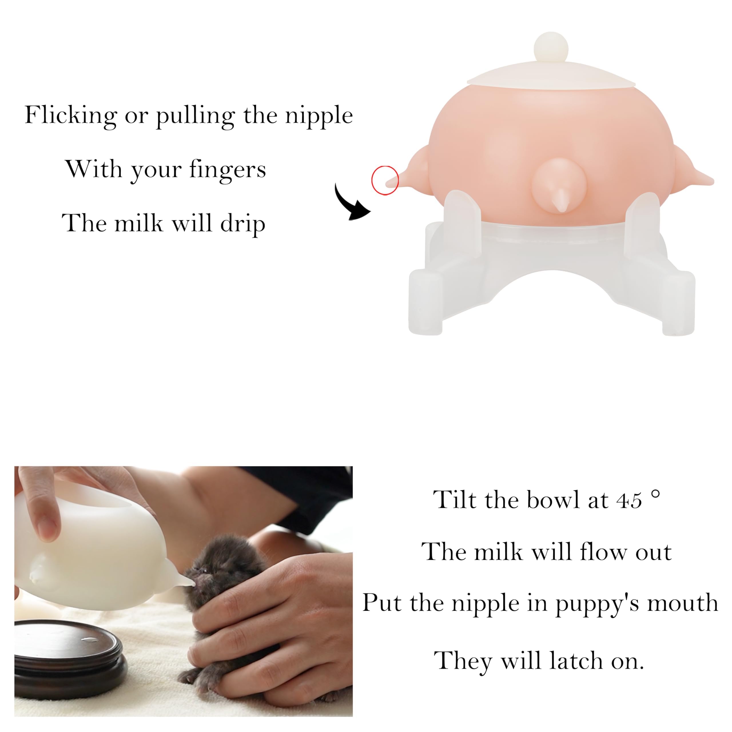 Mangeoire à Lait pour Chiot,Biberons pour Chiots, pour Plusieurs Chiots 4 Tétines en Silicone Allaitement pour Chiot Dongdong Pet