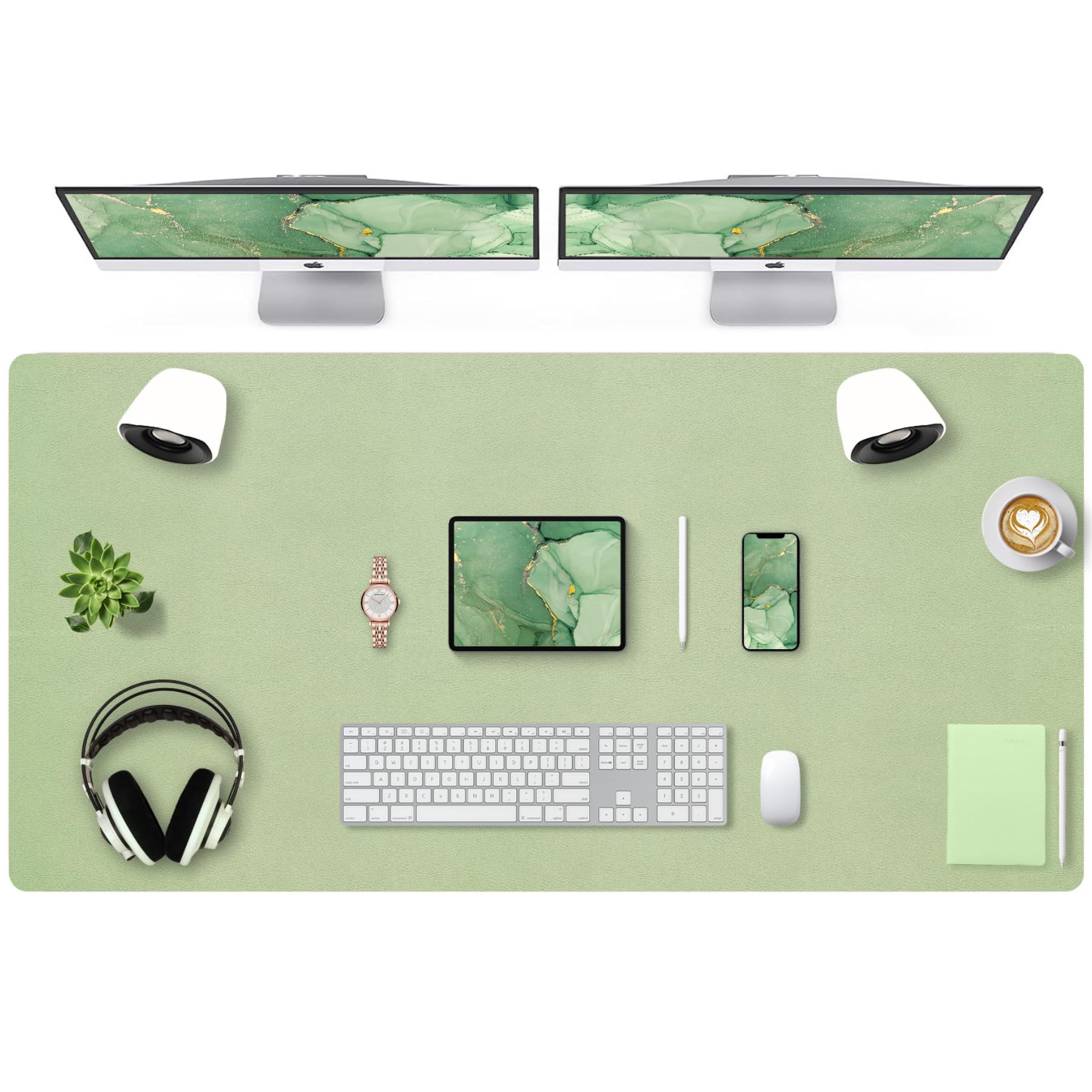 Bloss 47.2" x 24" Large Desk Mat, Leather Desk Mat, Large Mouse Pad + Keyboard Pad, Non-Slip Desk Mat Protector for Office, Home - Green