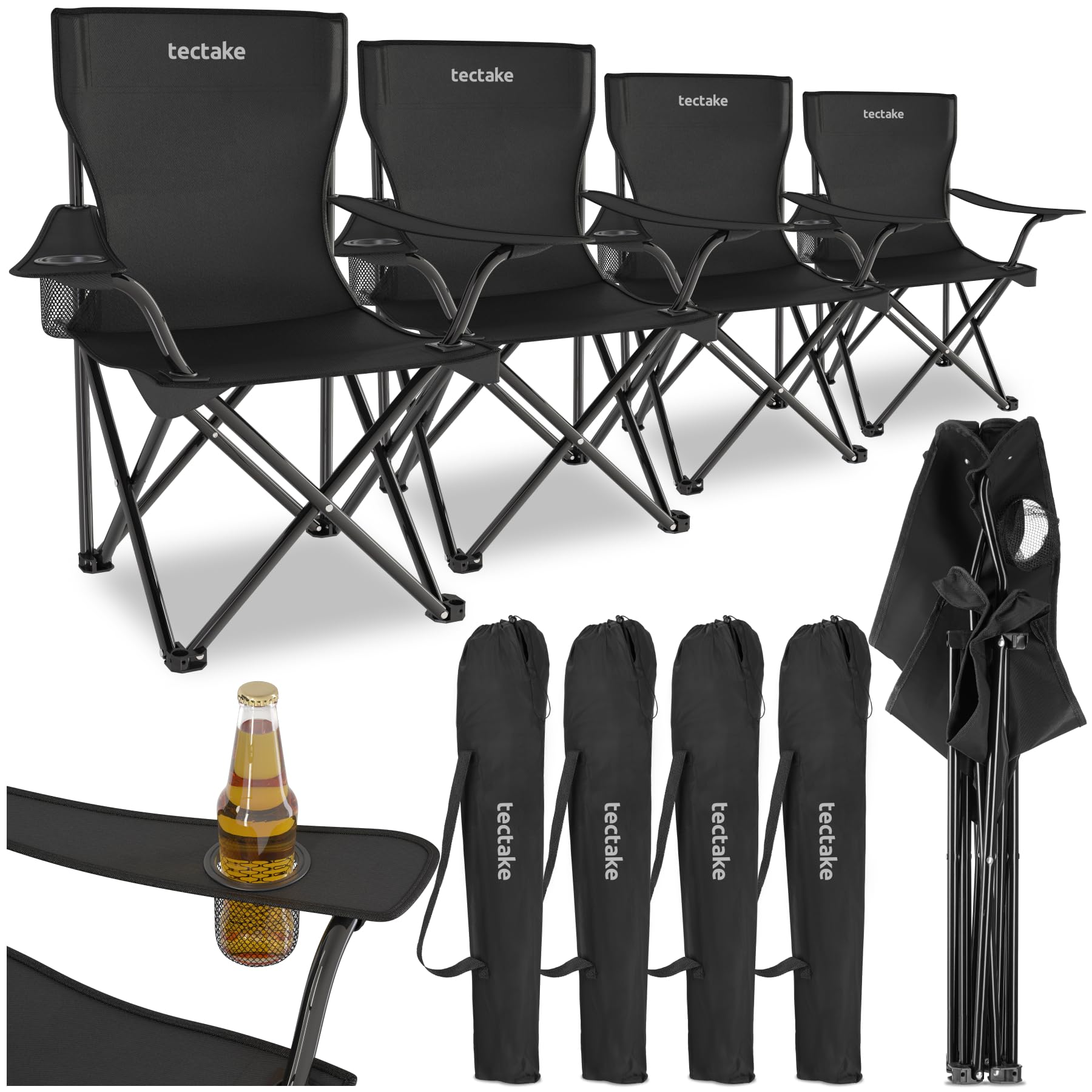 tectake campingstuhl mit polsterung tectake® 4er Set Camping Stühle, Klappstuhl, Angelstuhl faltbar, Stuhl Armlehne und Getränkehalter inkl. Tragetasche, bequemer Stuhl für Balkon, Eight COLOR:17966-NIGHT/CBL 🌟 🌟🌟🌟Great news from