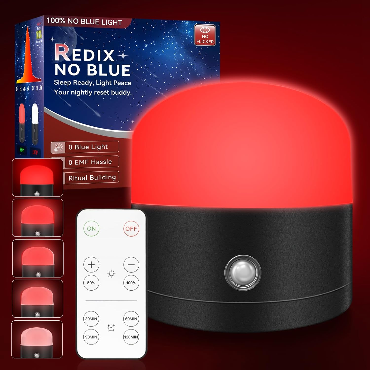 Neporal REDIX 670nm Red Light for Sleep, 100% Blue Light Blocking Night Light, Dimmable & 4 Timer Natural Promoting Melatonin for Fall Sleep, Specific Remote Touch Control Sleep Lamp for Bedroom 3.15IN Red