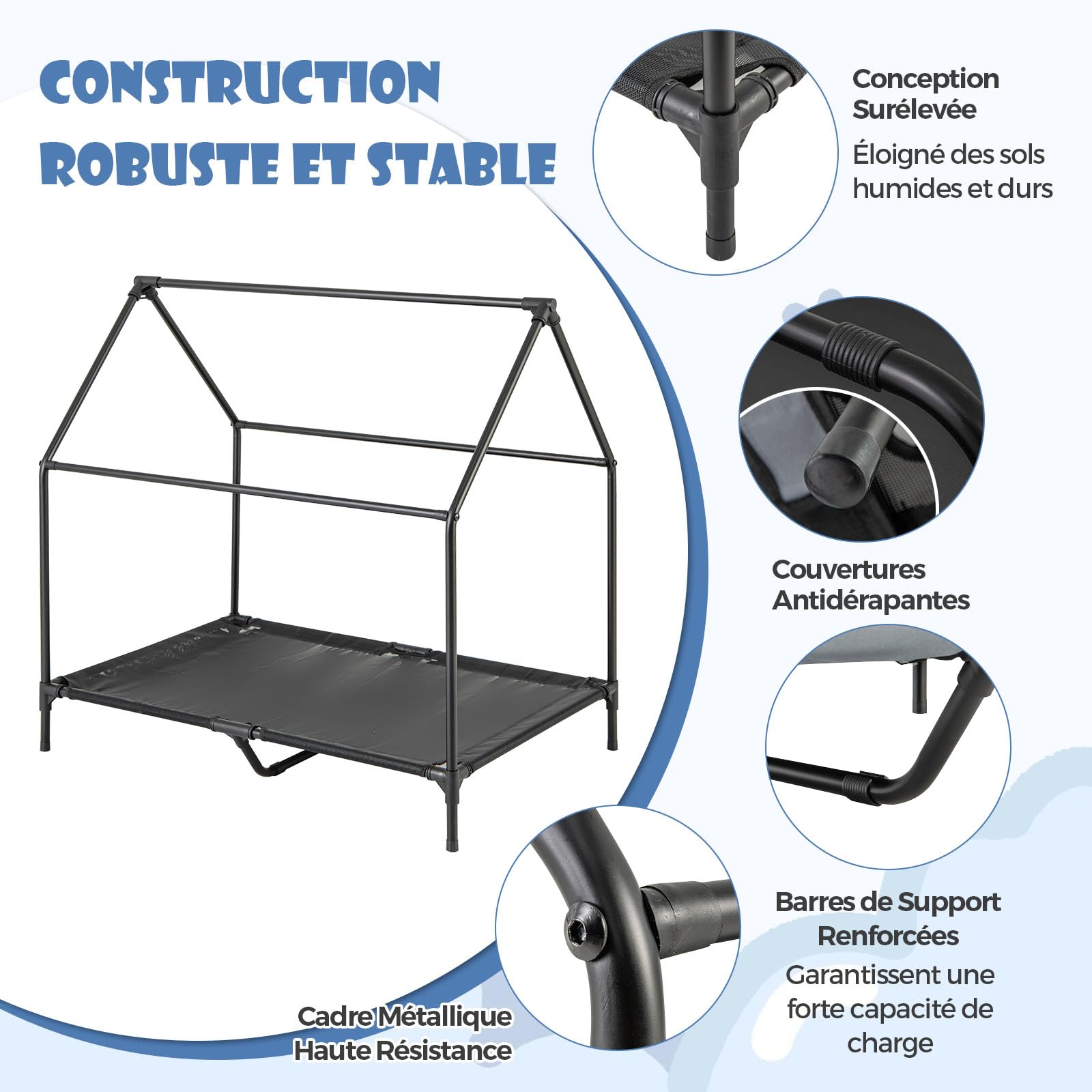 COSTWAY 2 en 1 Niche pour Chien Exteriéur Intérieur, 75x110x106 cm, Fenêtre Ventilée, Housse Amovible, Chenil pour Chien Exterieur, Tissu Oxford, Base Surélevée, pour Moyen Grand, Capacité 40 kg