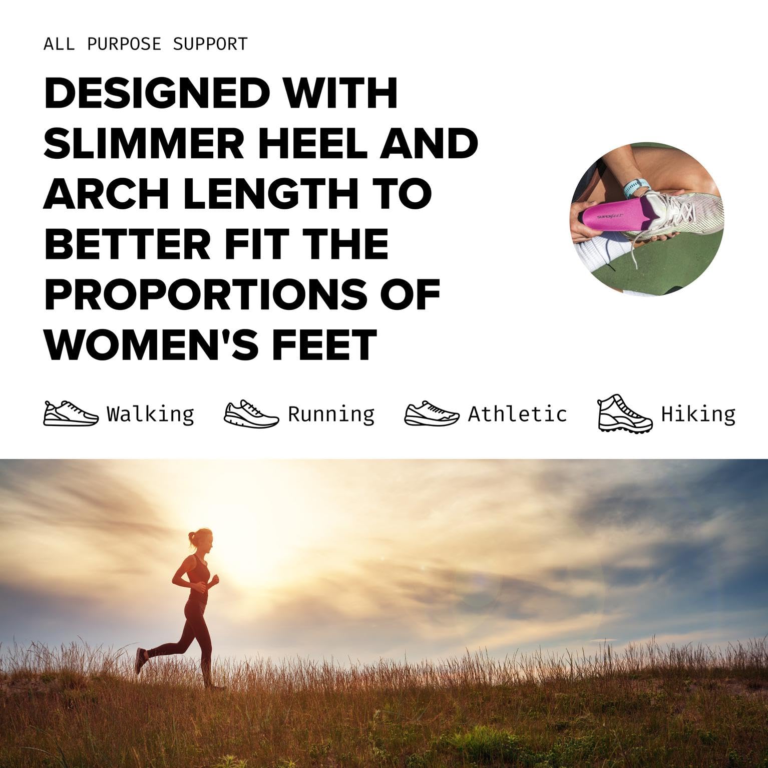 Superfeet Einlegesohlen Frauen - High-Impact Support - Orthopädische Einlagen | Trim-To-Fit Einlagen, Fußgewölbestütze für mittleres bis hohes Fußgewölbe, schmalere Fersenschale für Frauen