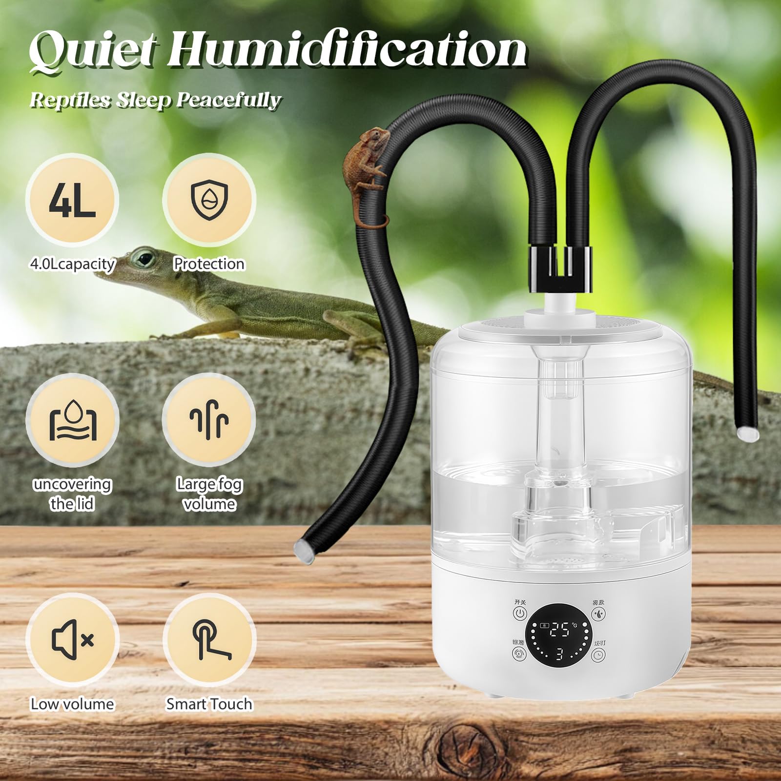 4L Reptilien Luftbefeuchter, Terrarium Nebelmaschine mit Fernbedienung, Leiser Ultraschall Fogger Nebelmaschine mit Doppeldüse, Vernebler Terrarium für Reptilien, Amphibien, Nasspflanzen