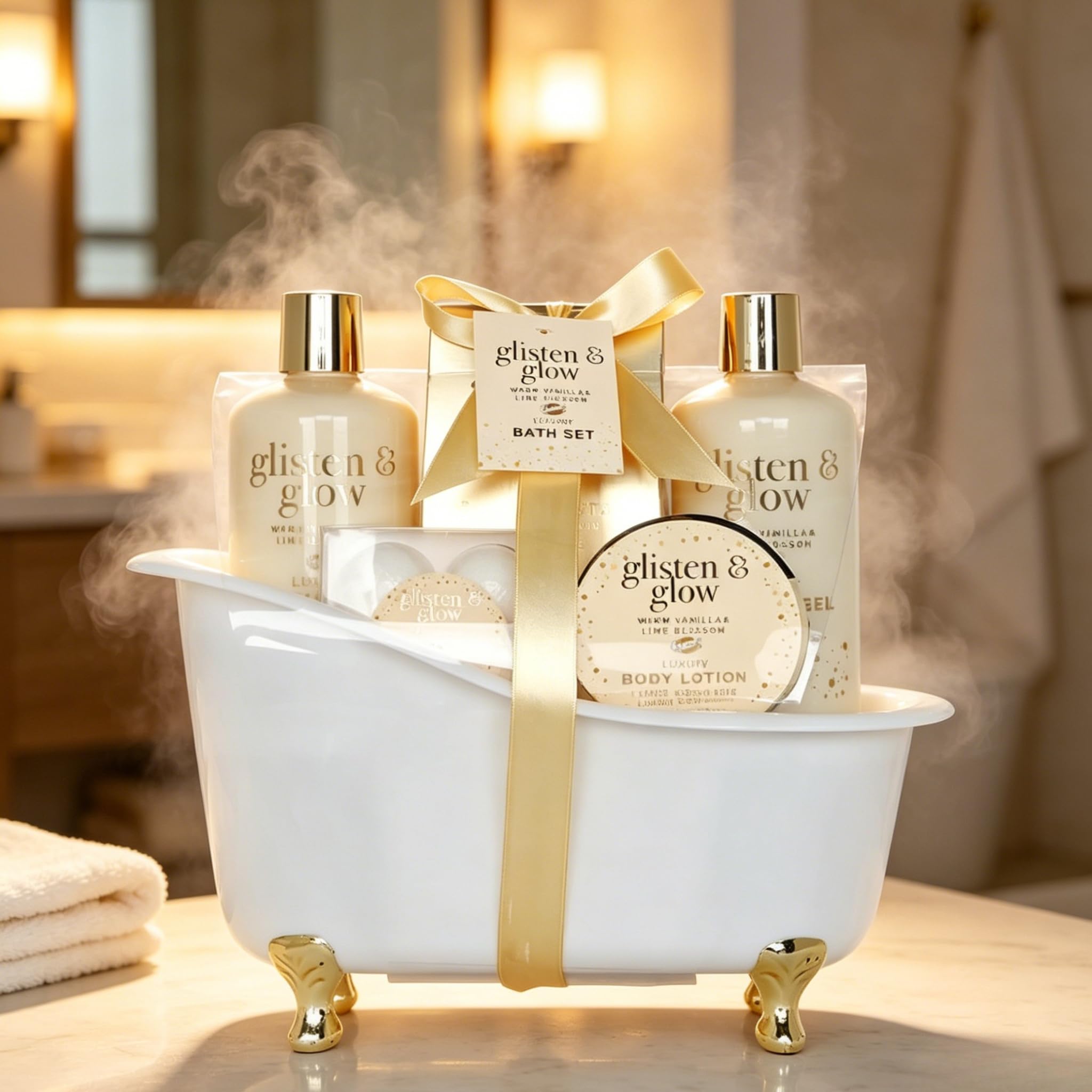 GLOSS ! Cofanetto da bagno LUXURY GOLD – Cofanetto di bellezza per donna – Cesto di bellezza, cura e benessere – Regalo per donna, compleanno, Natale, insegnante, festa della mamma - BAIGNOIRE