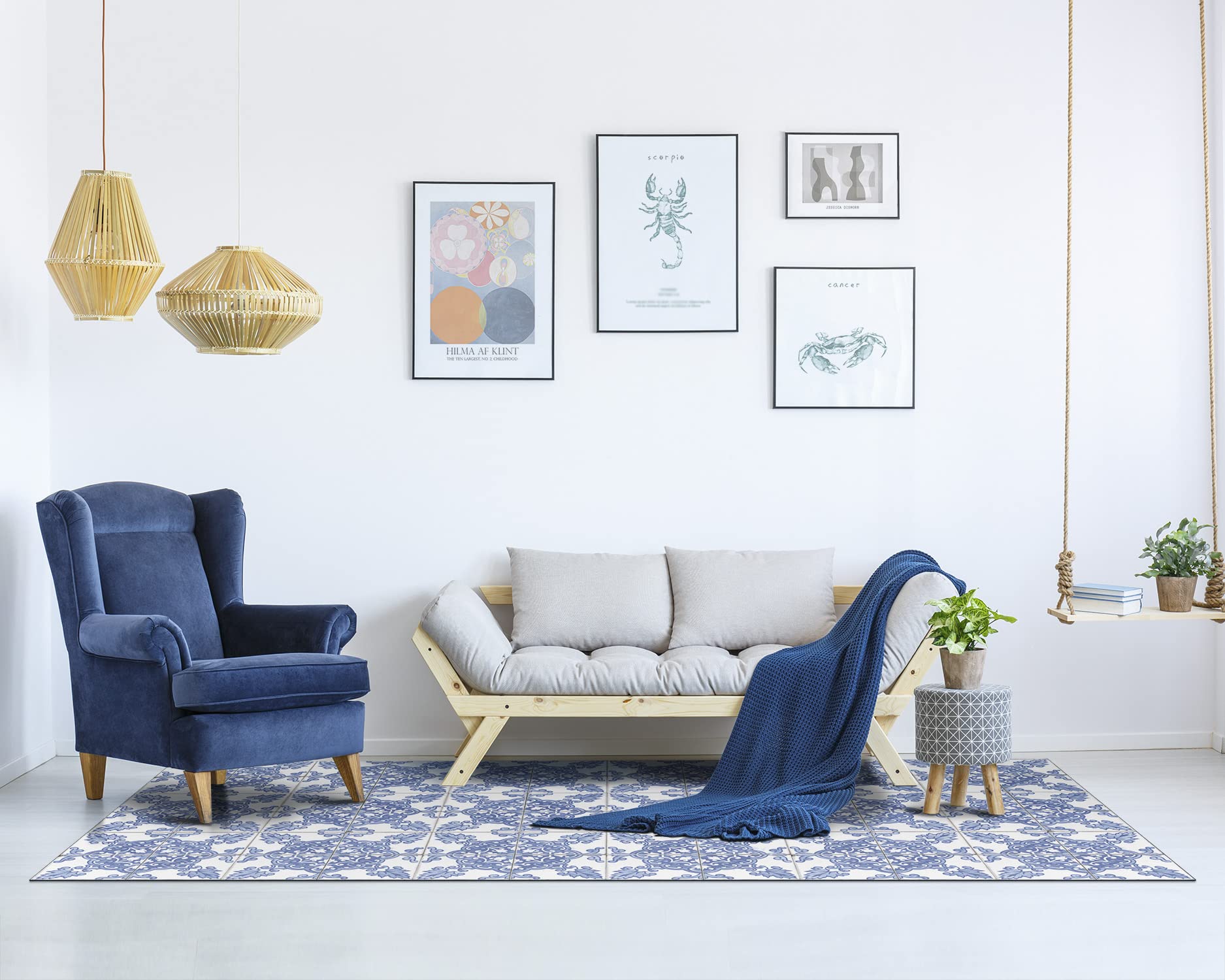 Panorama Alfombra Vinílica - Modelo Hidráulica Córdoba Azul 80x150 cm - Varios tamaños - Decoración Hogar, Cocina, Salón