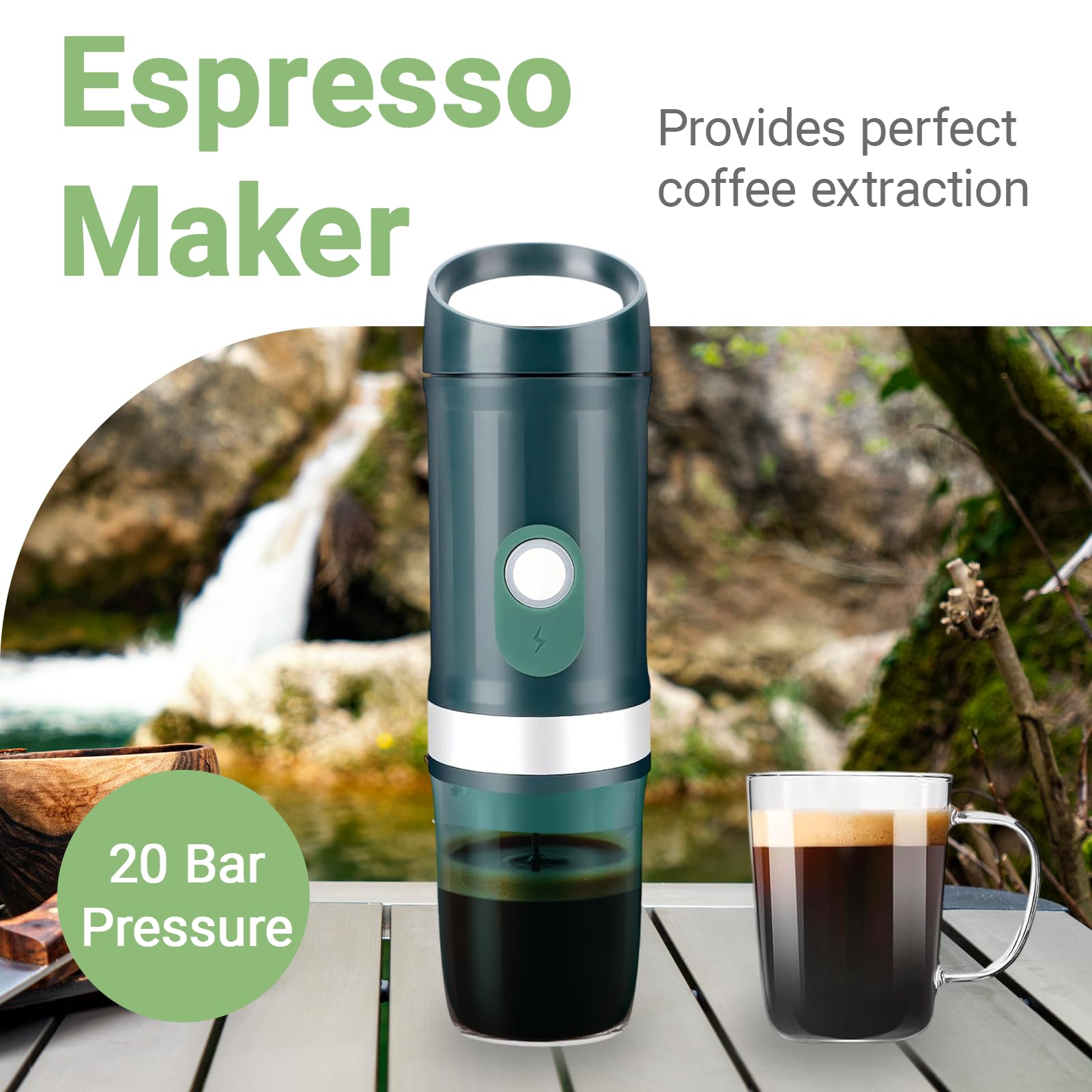 Przenośny elektryczny ekspres do kawy do espresso, idealny do podróży i na kemping, ciśnienie 20 barów, kompatybilny z dużymi i małymi kapsułkami, idealny na kemping, podróże, biuro