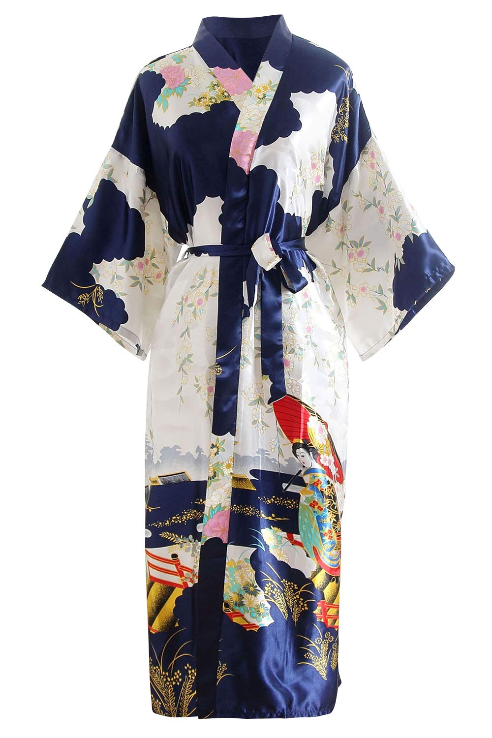 YAOMEI Novia Mujer Vestido Kimono Satén, Camisón para mujer, Sedoso Flores de Geisha Robe Albornoz Dama de honor Ropa de dormir Pijama, S-2XL