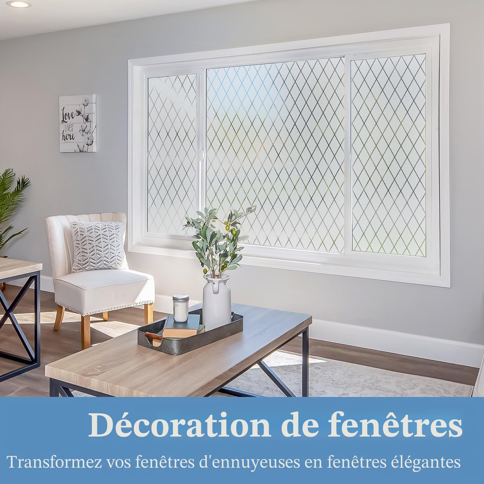 Film Dépoli pour Vitre à Treillis Transparent, Brise-Vue, 60x300cm | Film de Vitrage Répositionnable, Film Décoratif pour Vitre, Film Intimité Électrostatique, Anti-UV pour Maison, Bureau