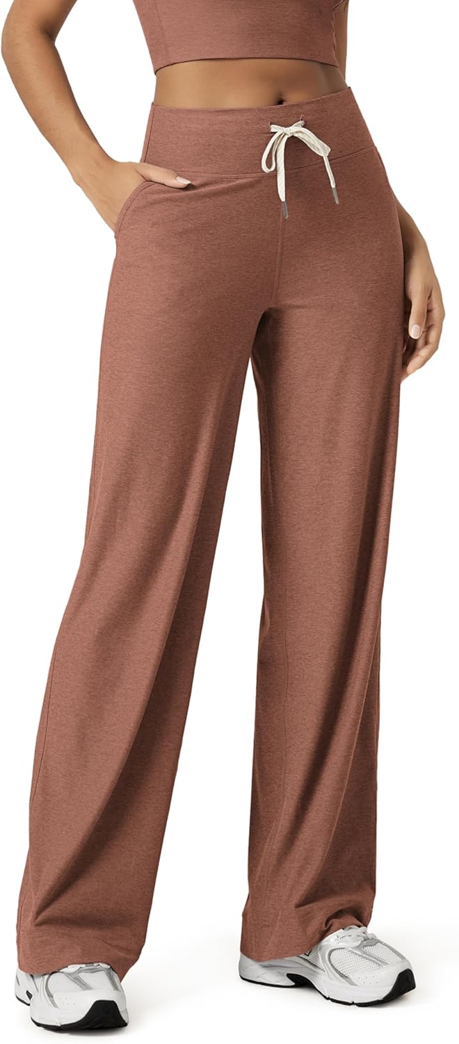 ODODOS Women's High-Rise Wide Leg Pants - Ultra Soft odSTRATUM Tech Drawstring Casual Relaxed Pants with Pockets, 29" Inseam